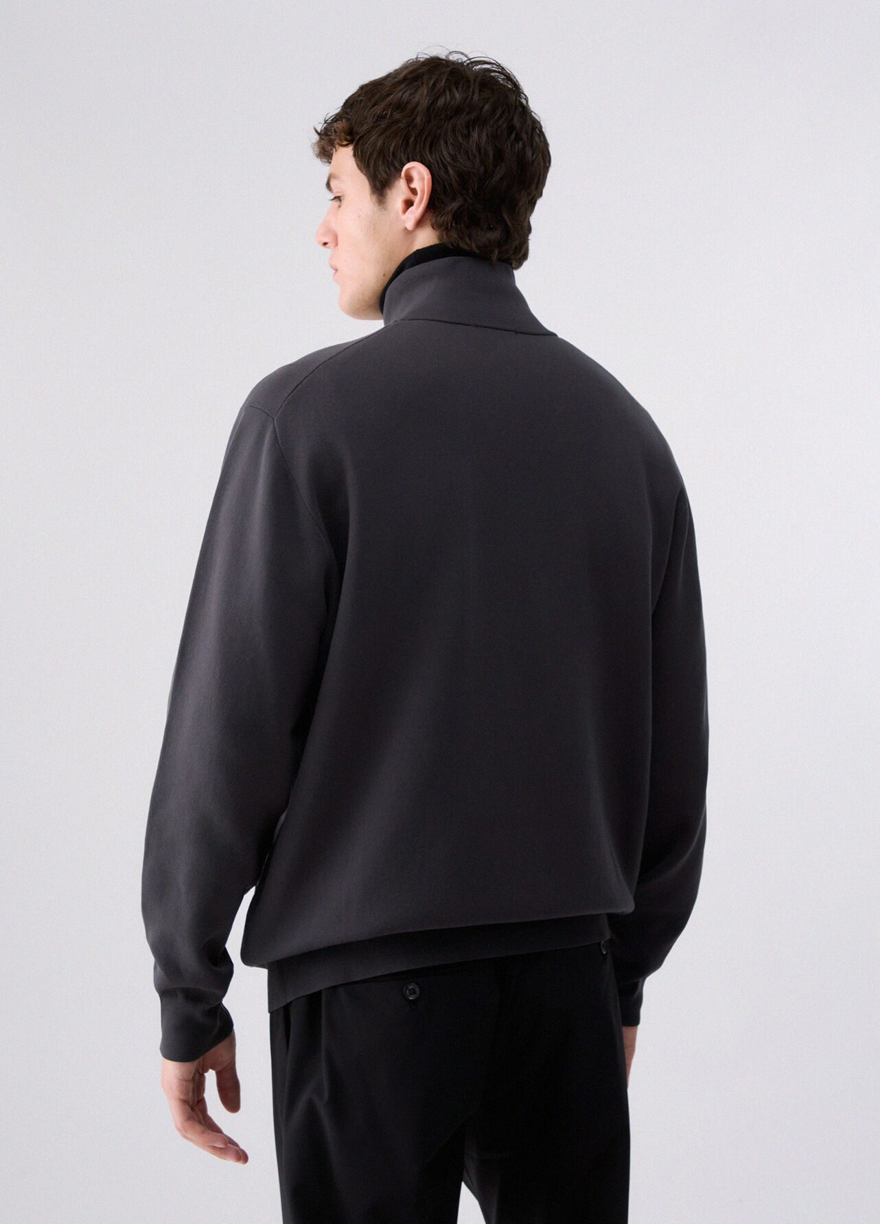 Maglia in cotone rasato con zip - DARK GREY