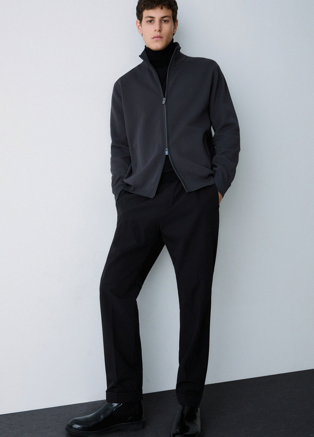 Maglia in cotone rasato con zip - DARK GREY