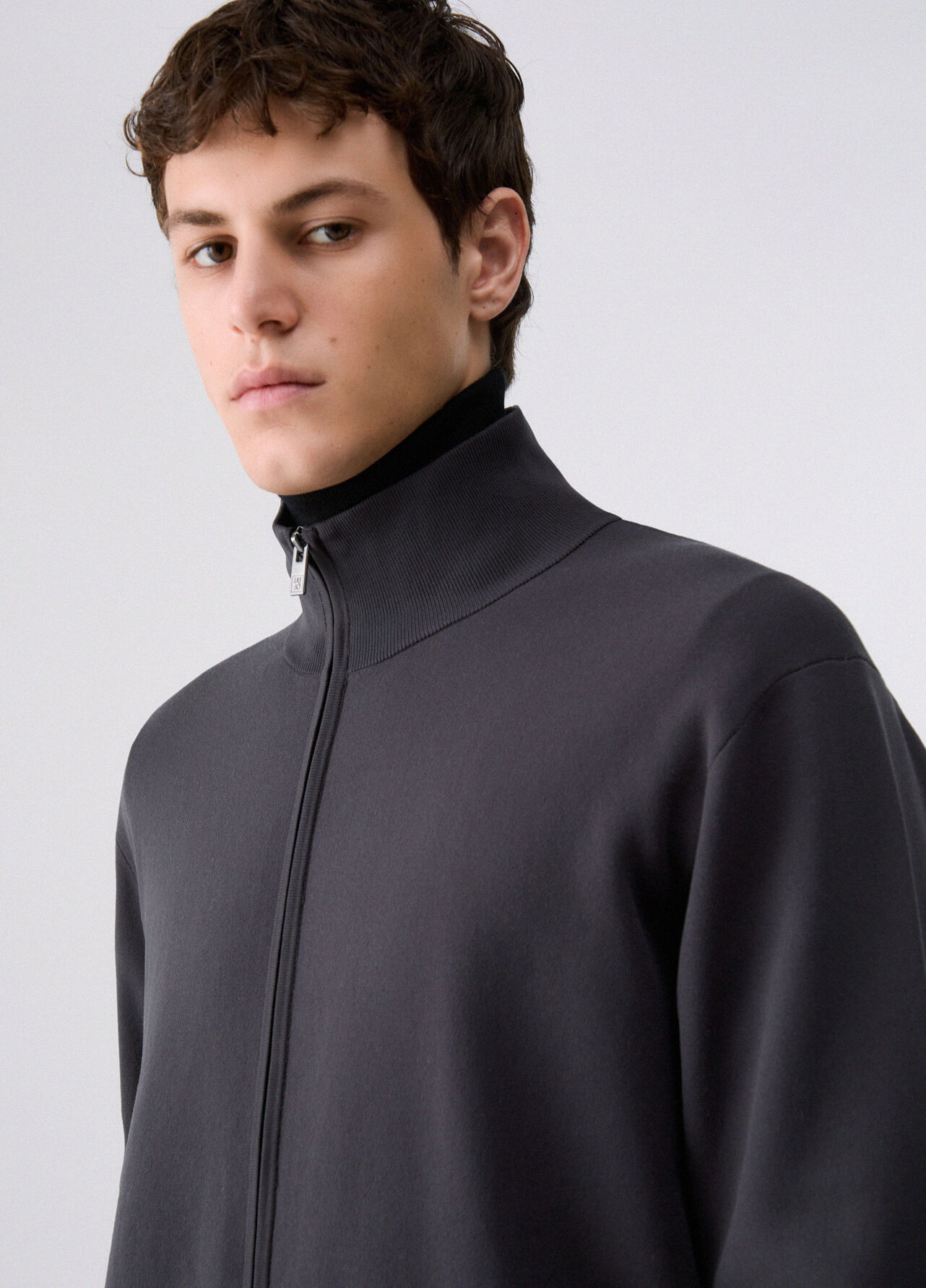 Maglia in cotone rasato con zip - DARK GREY