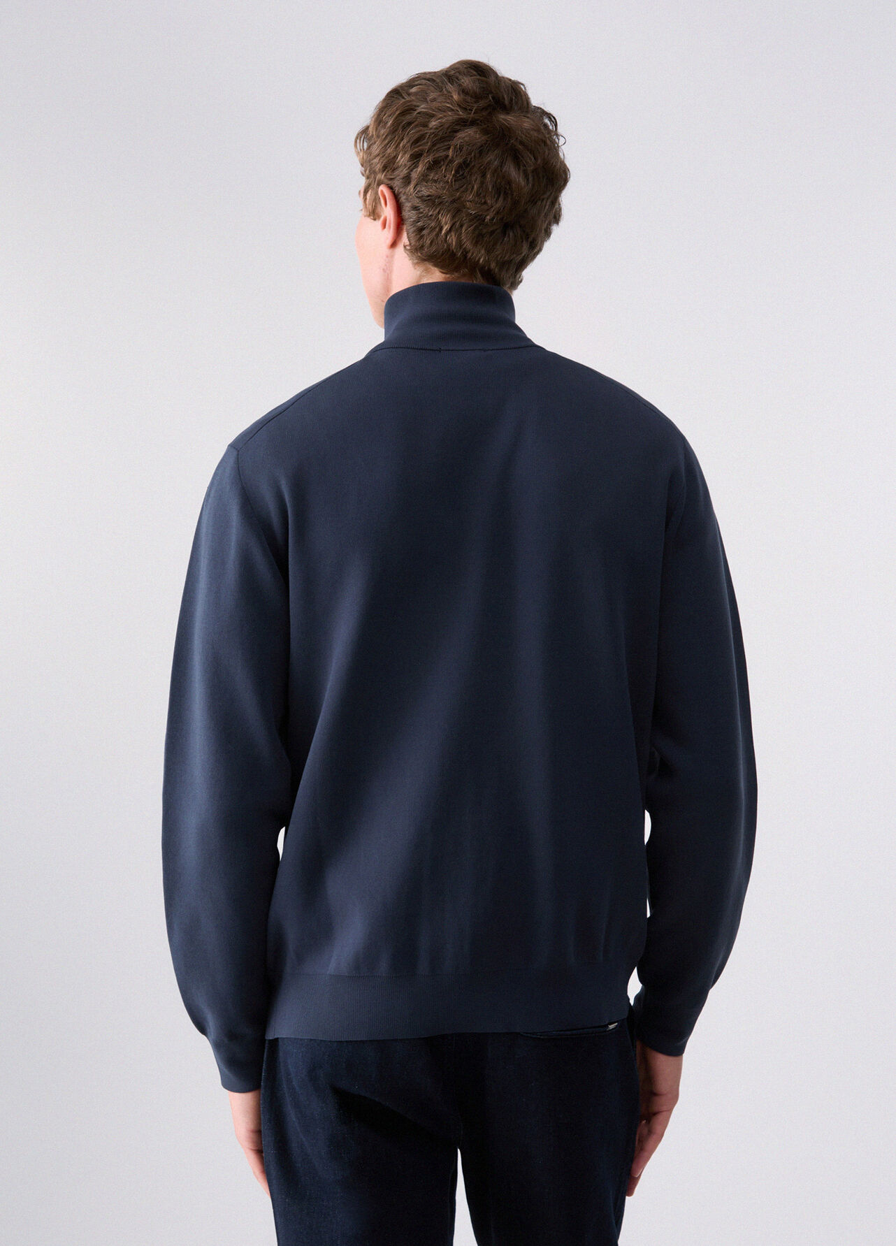 Maglia in cotone rasato con zip - DARK BLUE