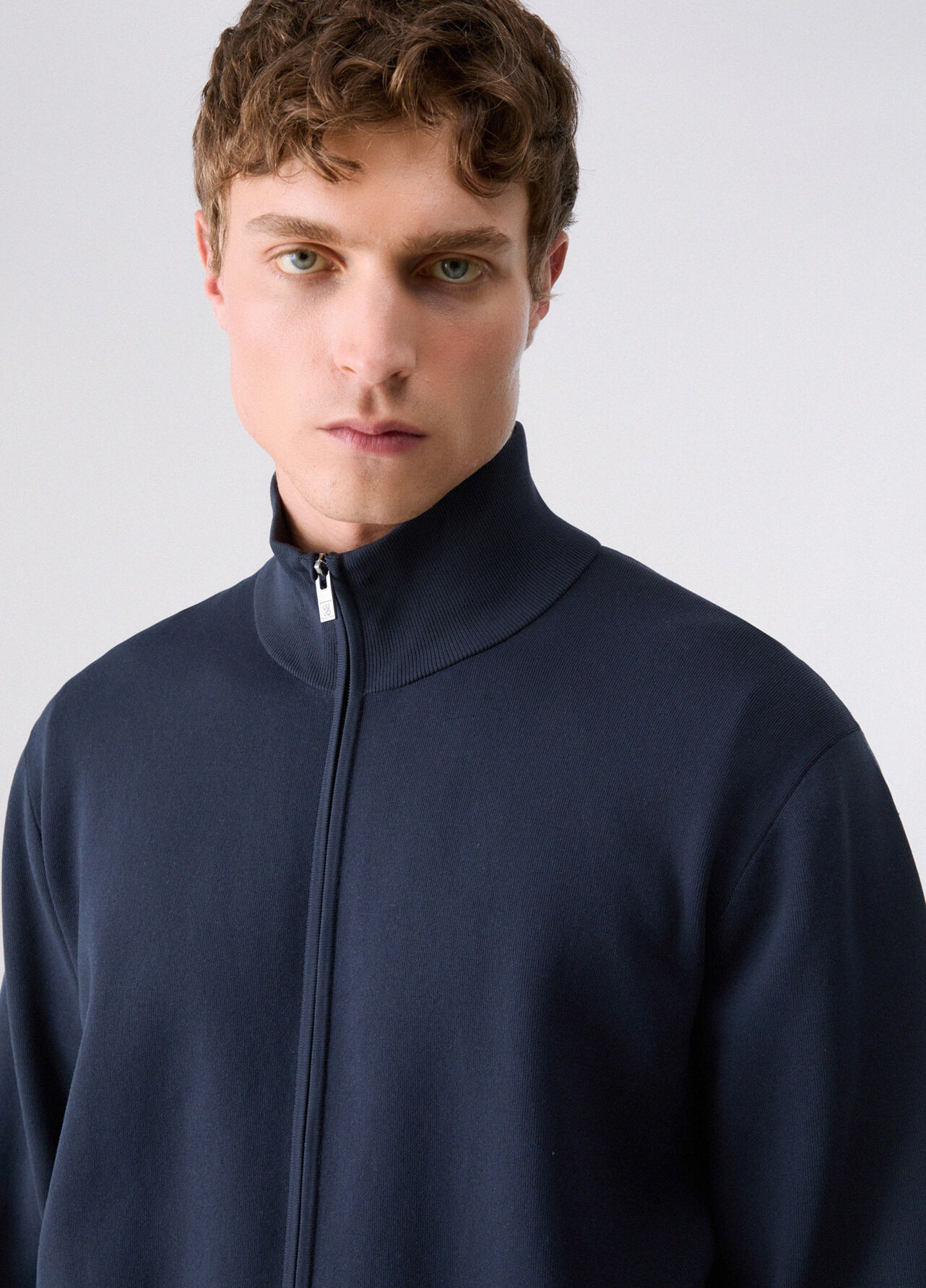 Maglia in cotone rasato con zip - DARK BLUE