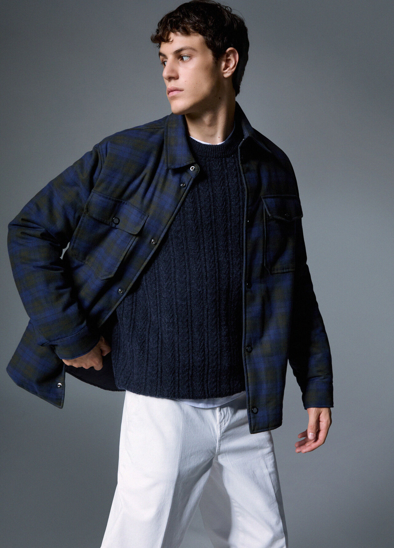 Overshirt in tartan - BROWN / BLUE