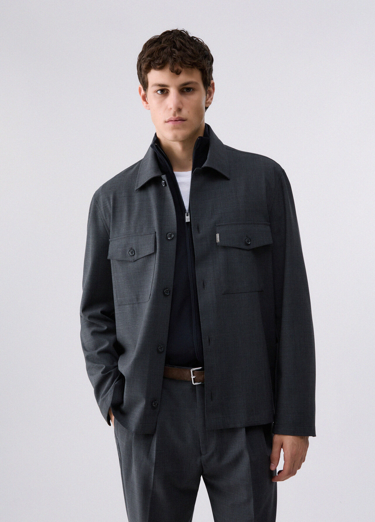 Giacca overshirt in misto lana - DARK GREY