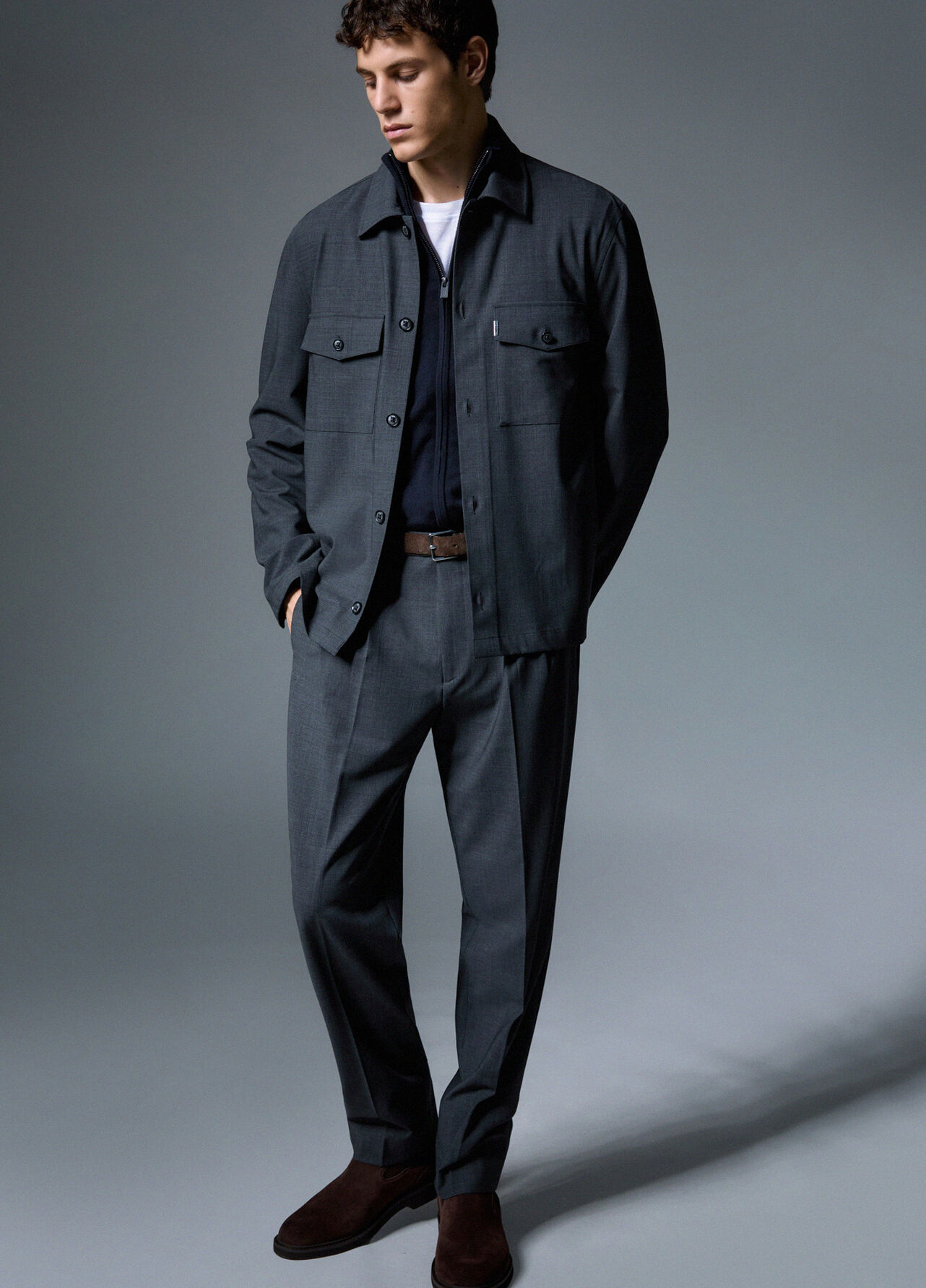 Giacca overshirt in misto lana - DARK GREY