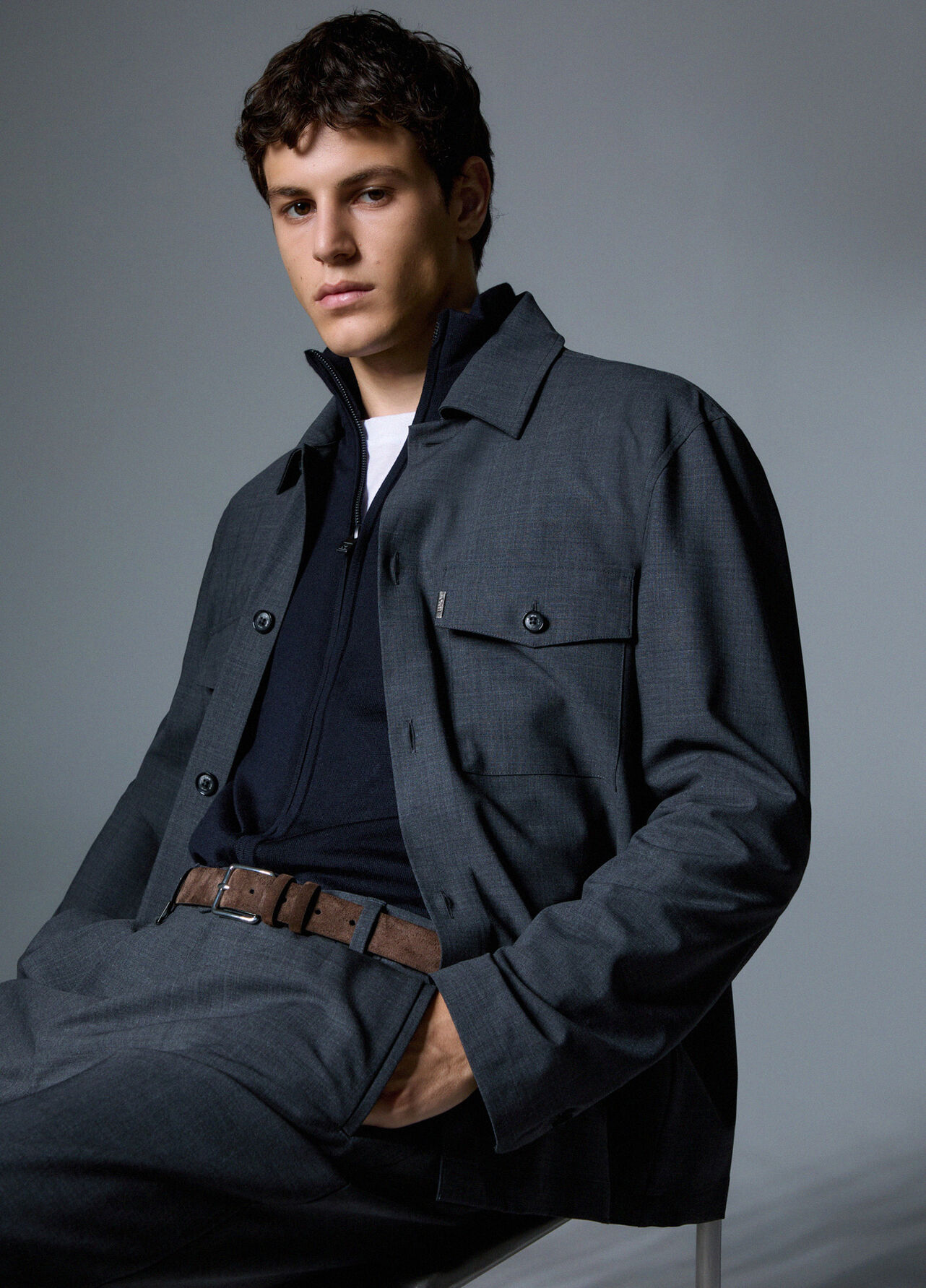 Giacca overshirt in misto lana - DARK GREY