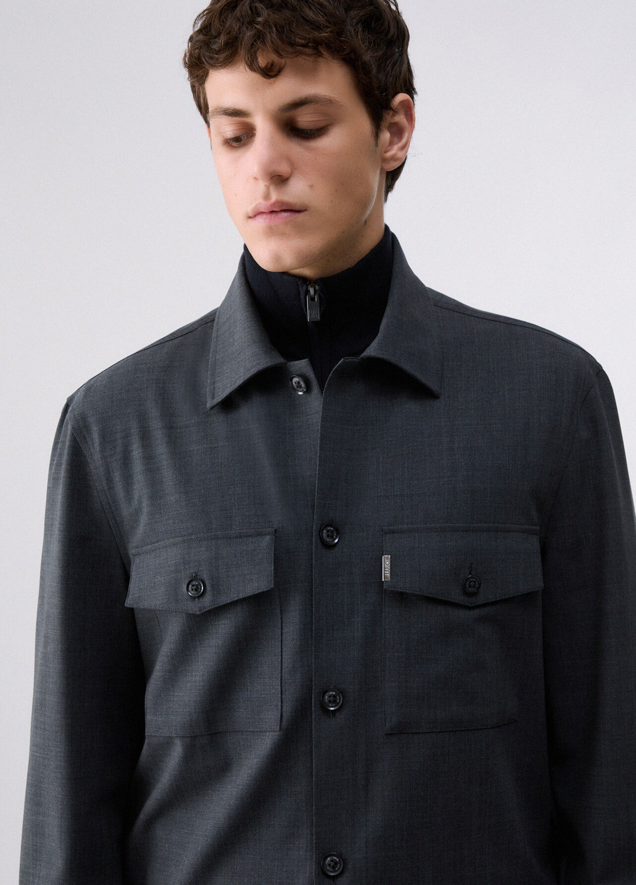 Giacca overshirt in misto lana - DARK GREY