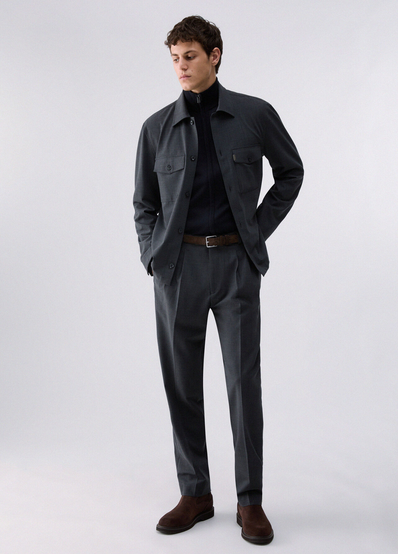 Giacca overshirt in misto lana - DARK GREY