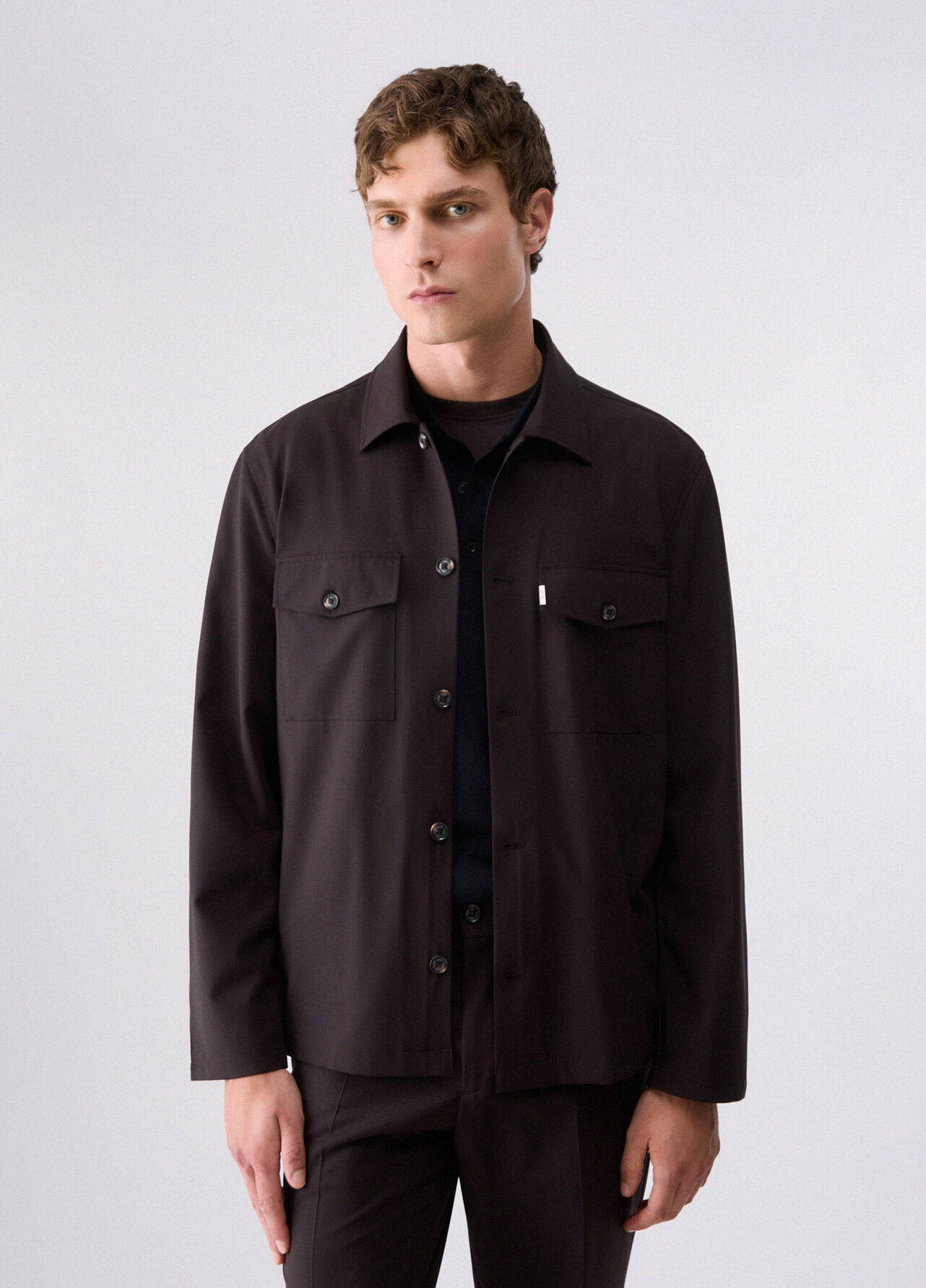 Giacca overshirt in misto lana - BROWN