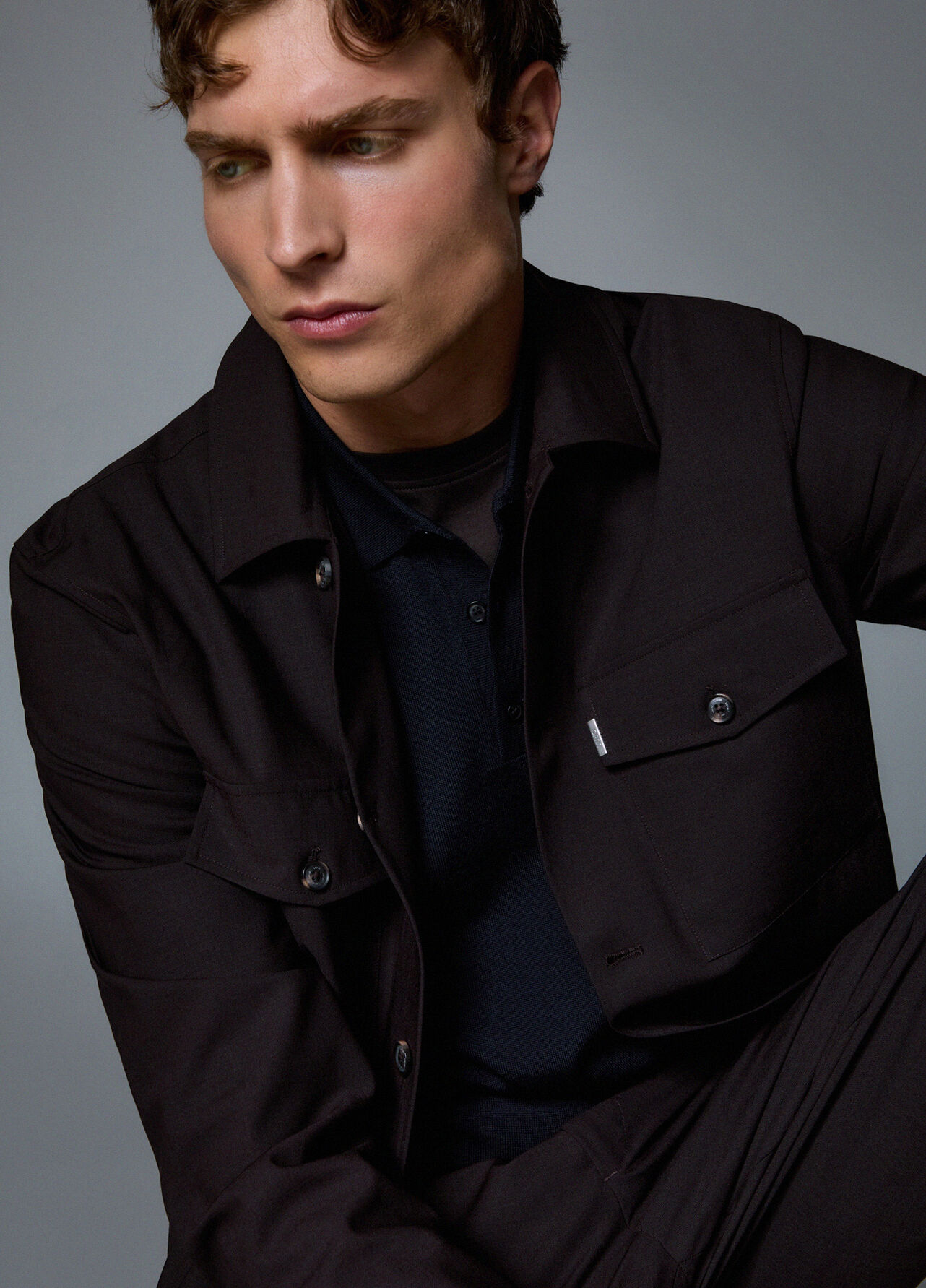 Giacca overshirt in misto lana - BROWN