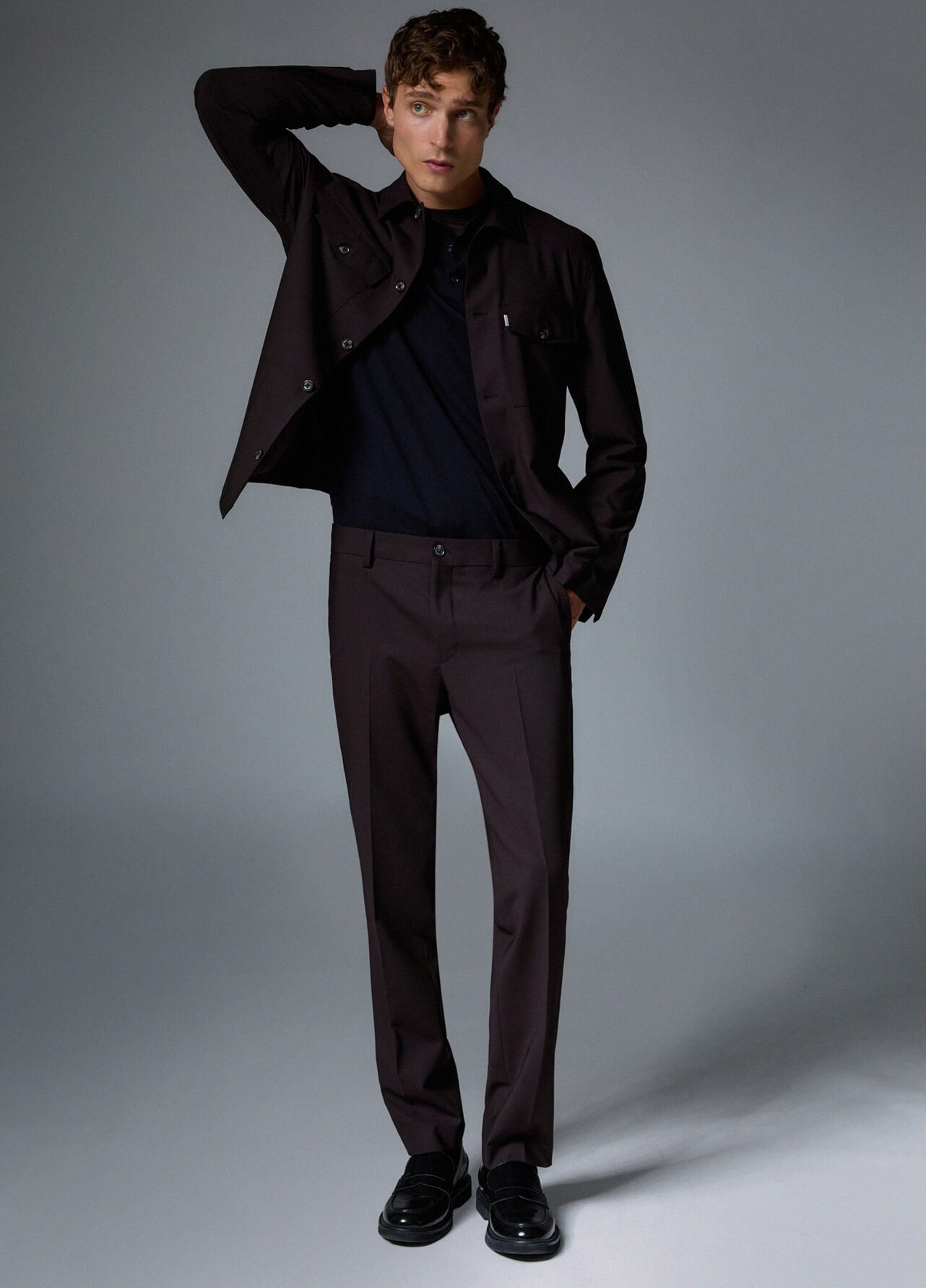 Giacca overshirt in misto lana - BROWN