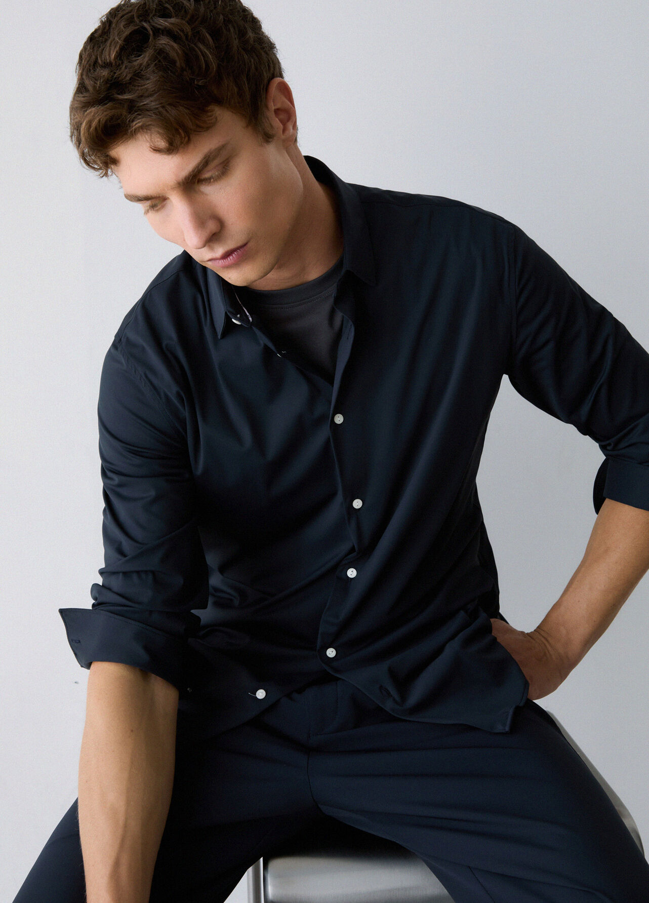 Camicia in jersey Lycra® - DARK BLUE