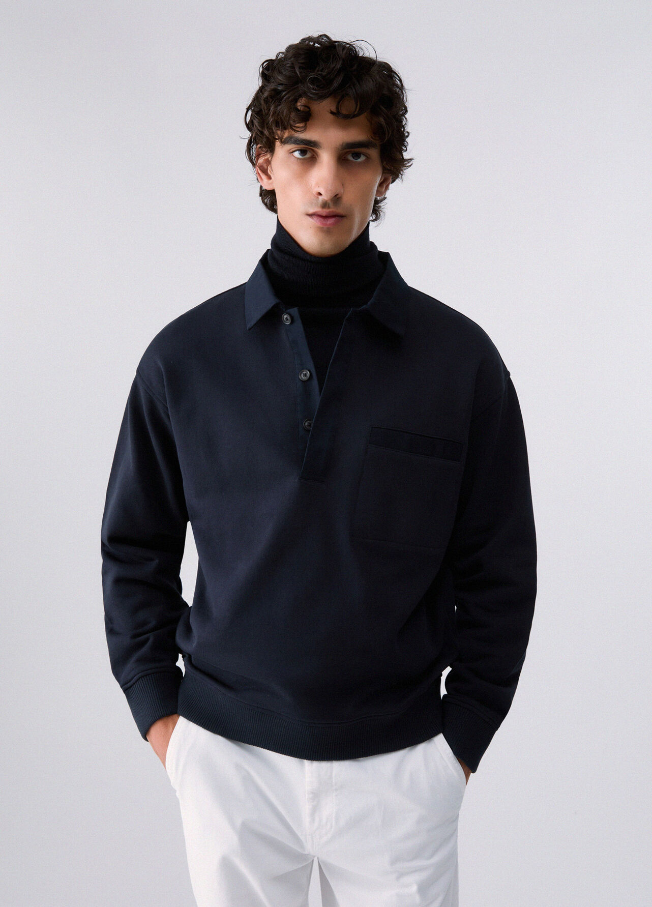 Felpa con colletto - DARK BLUE