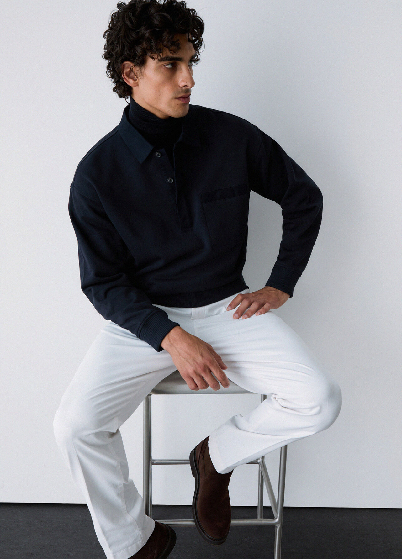Felpa con colletto - DARK BLUE