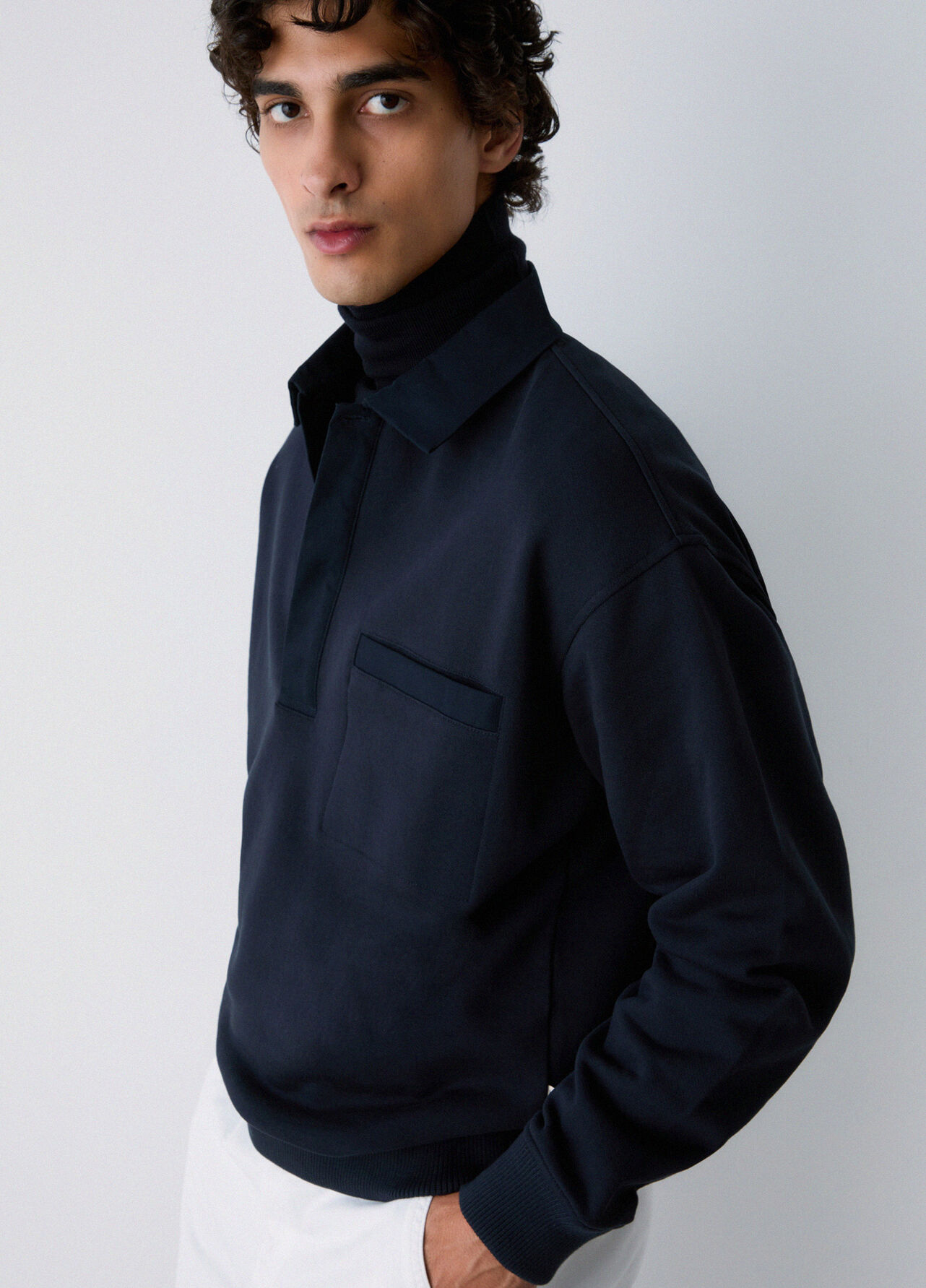Felpa con colletto - DARK BLUE