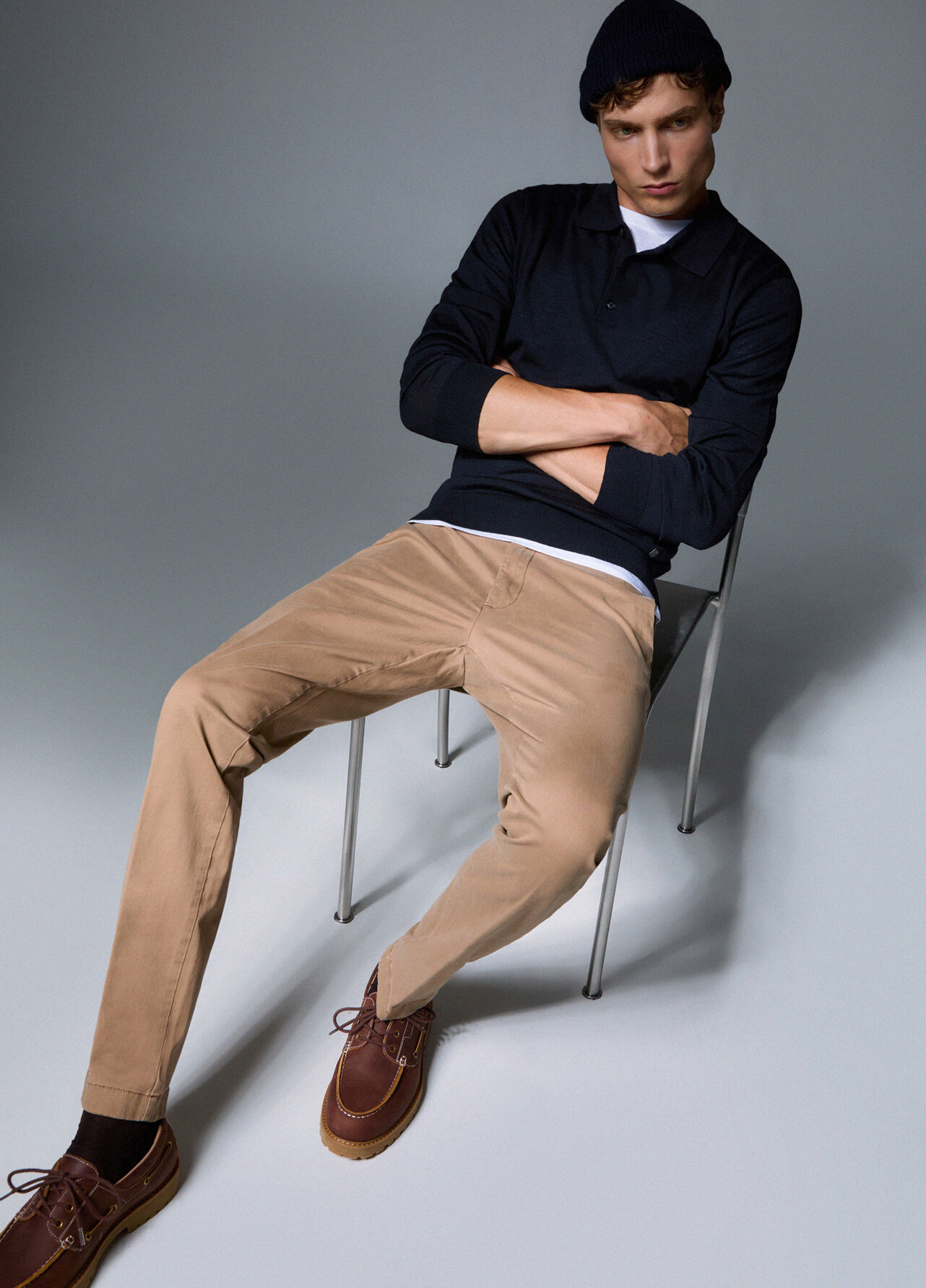 Pantaloni chino in gabardine - BEIGE
