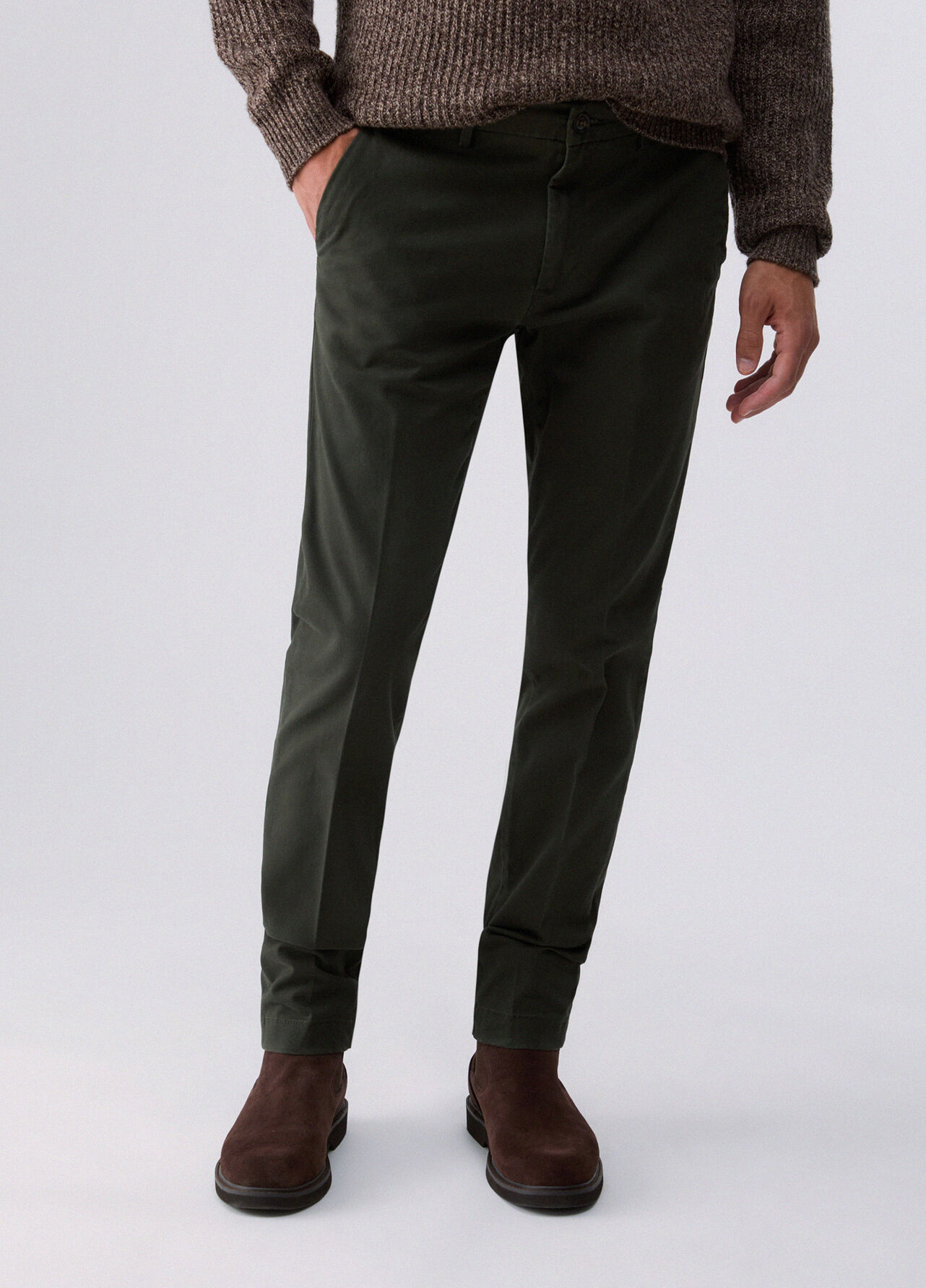 Pantaloni chino in gabardine - MOSS GREEN
