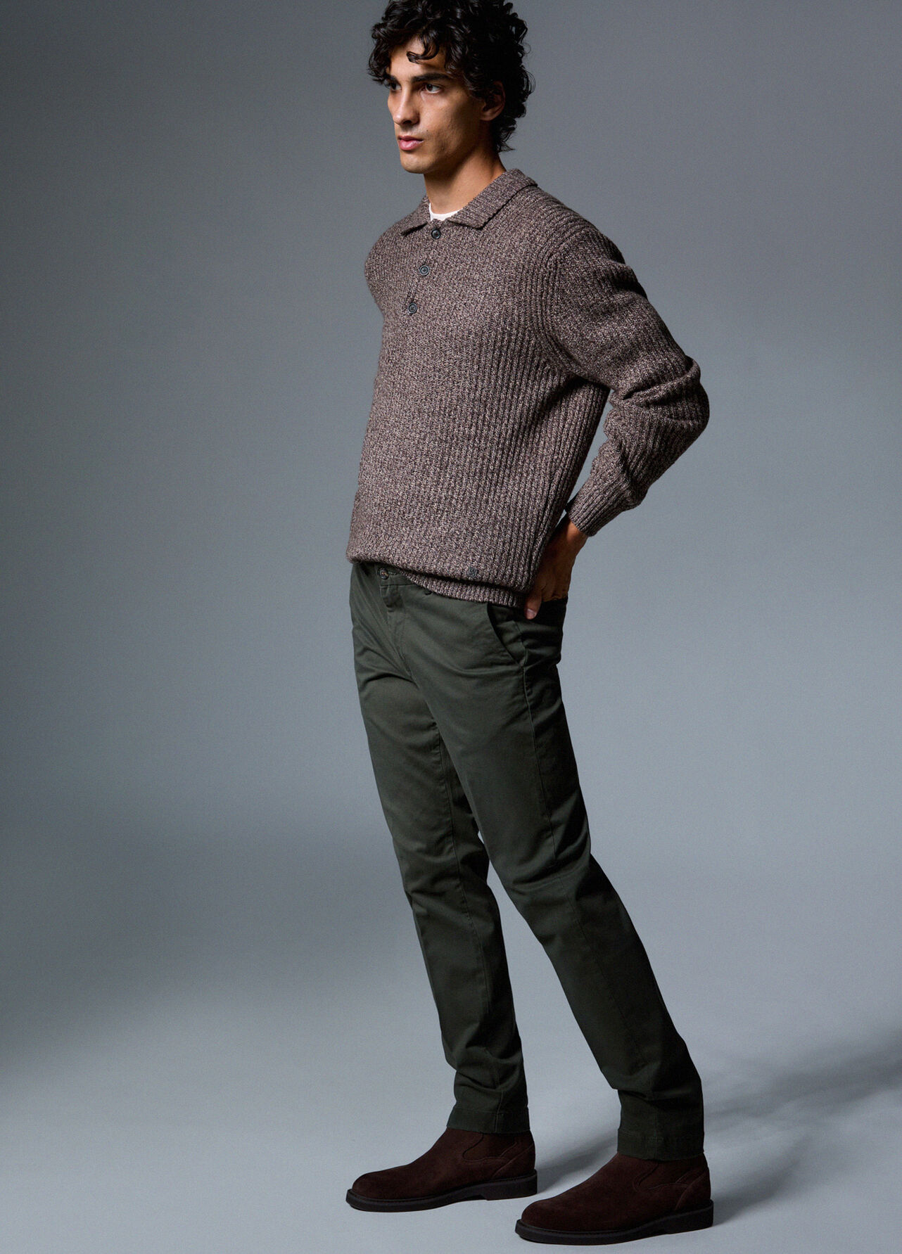 Pantaloni chino in gabardine - MOSS GREEN
