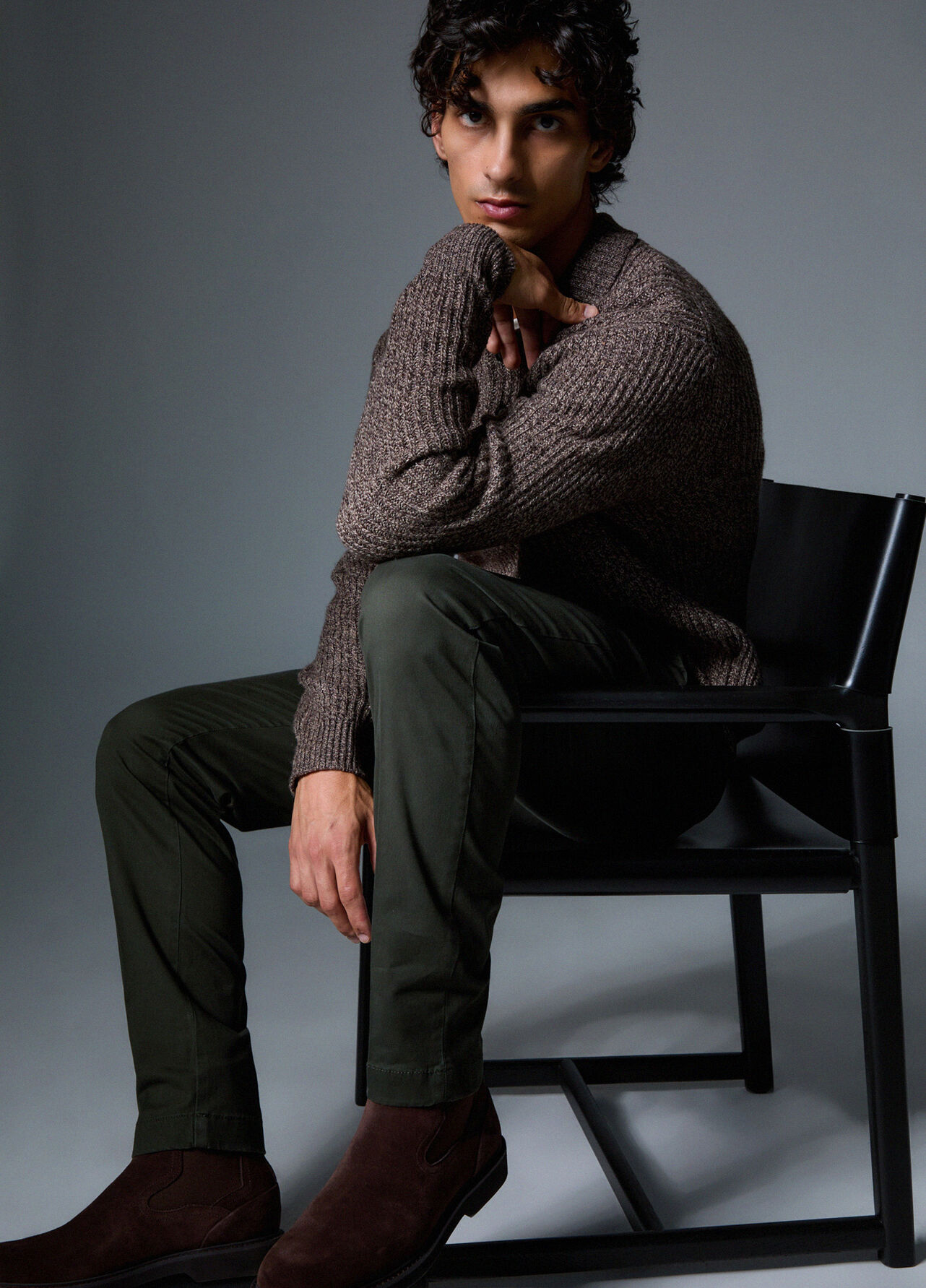 Pantaloni chino in gabardine - MOSS GREEN
