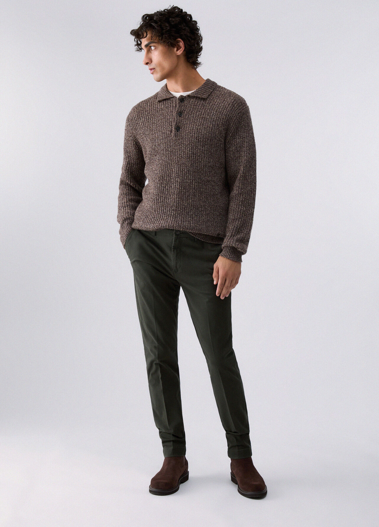 Pantaloni chino in gabardine - MOSS GREEN