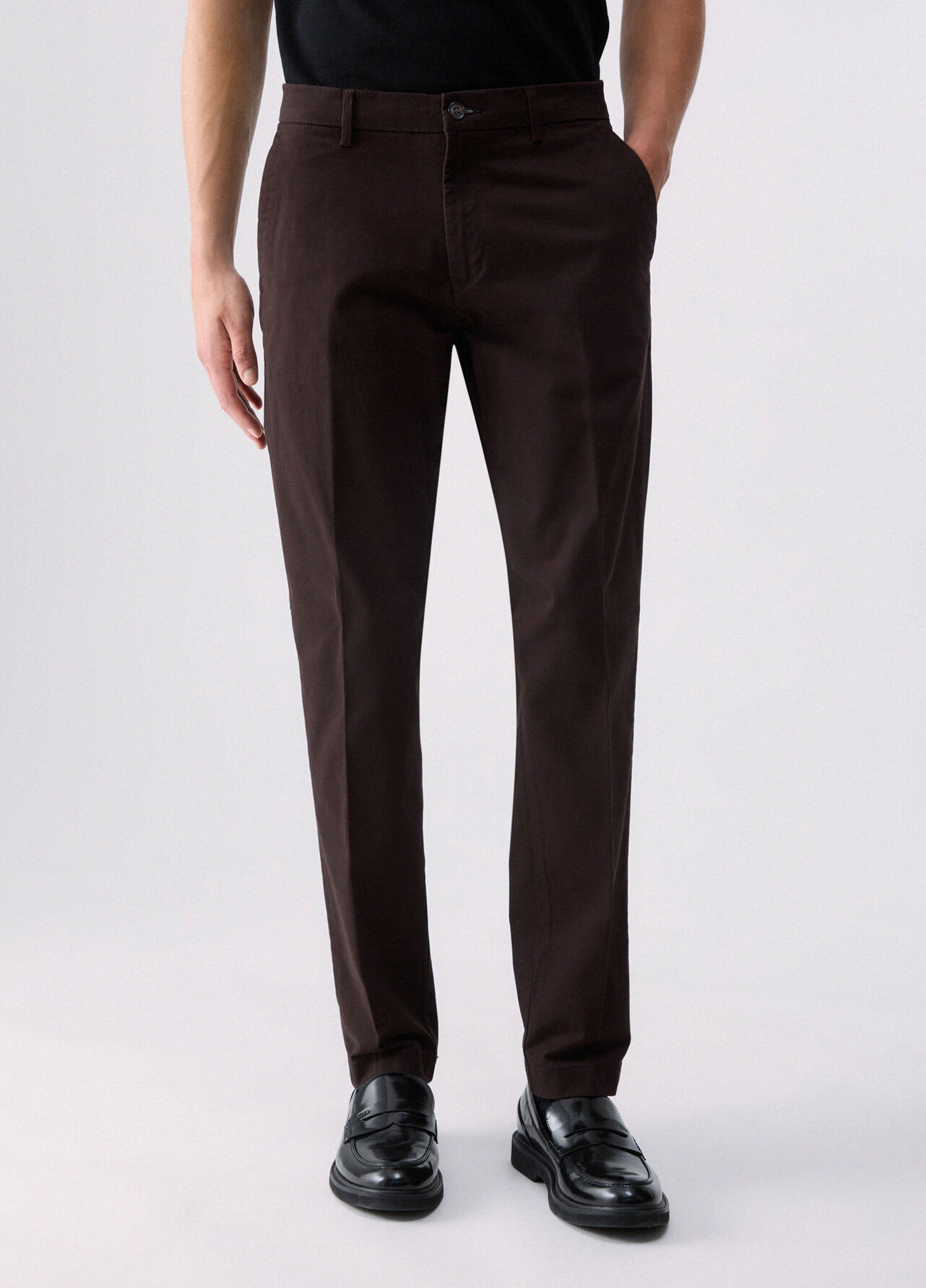 Pantaloni chino in gabardine - BROWN