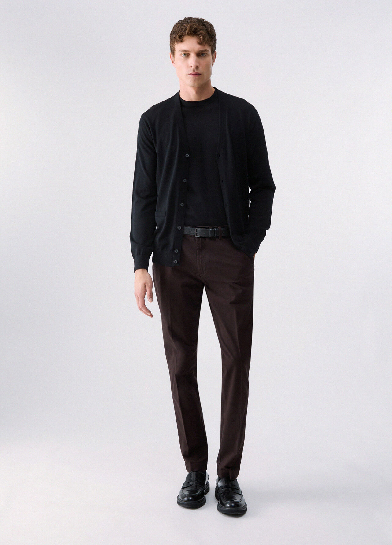 Pantaloni chino in gabardine - BROWN