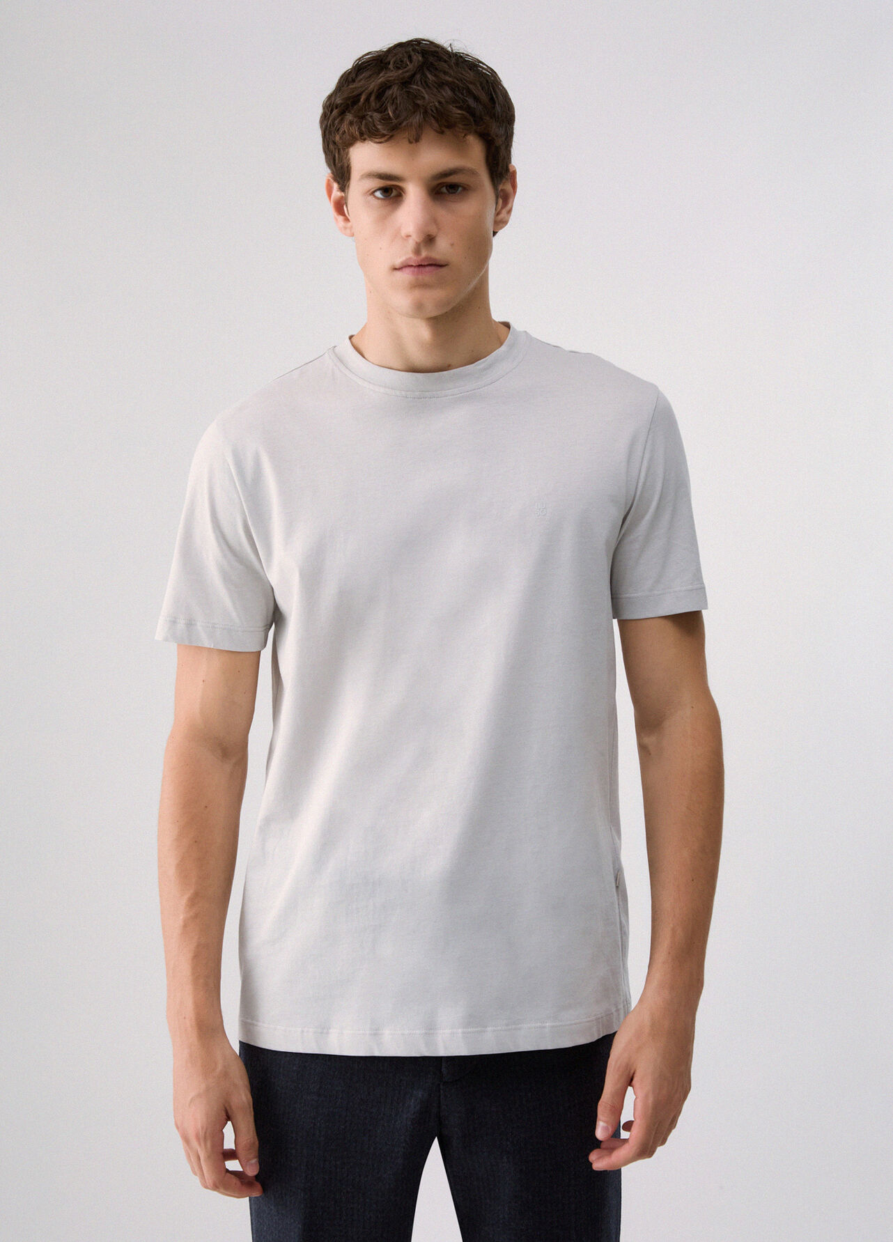 T-shirt con logo ricamato - LIGHT GREY