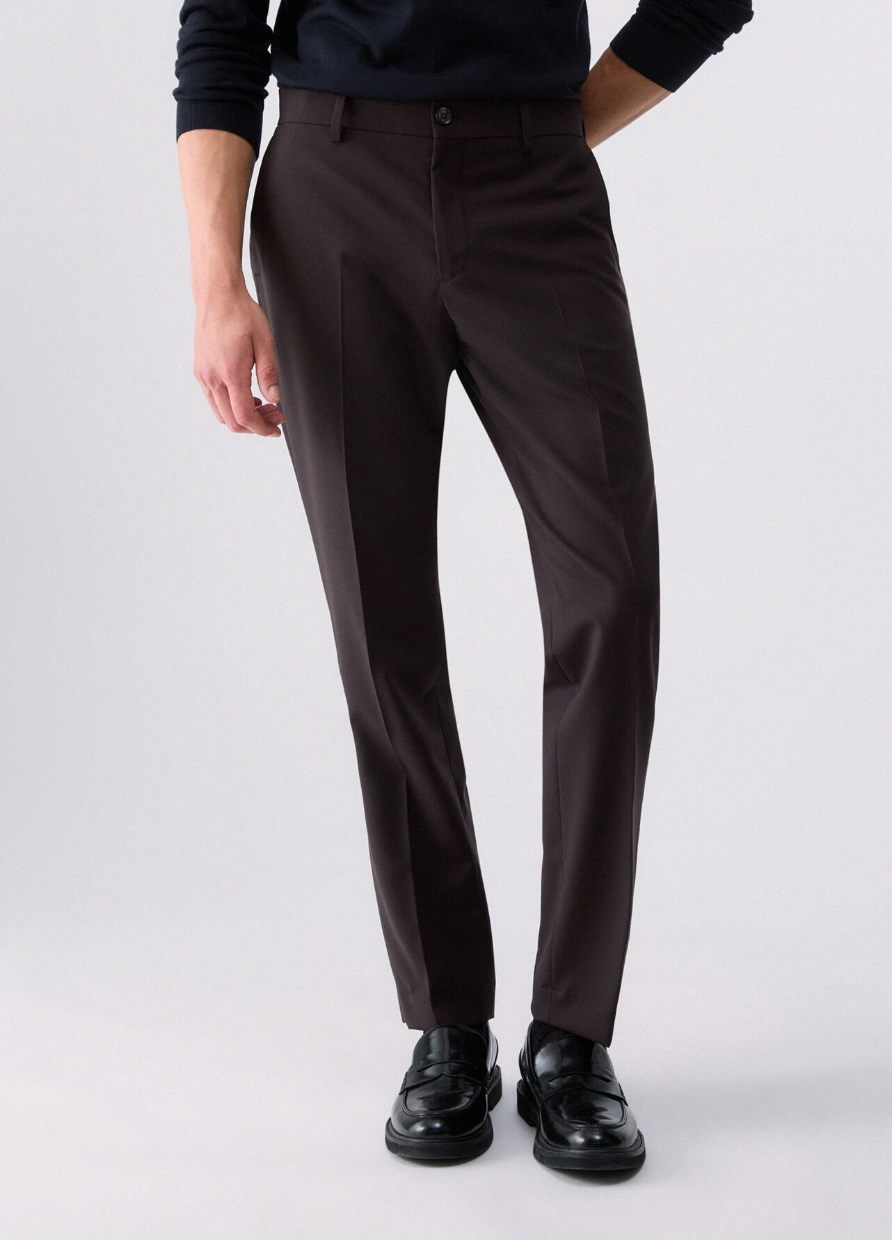 Pantaloni chino in misto lana - BROWN