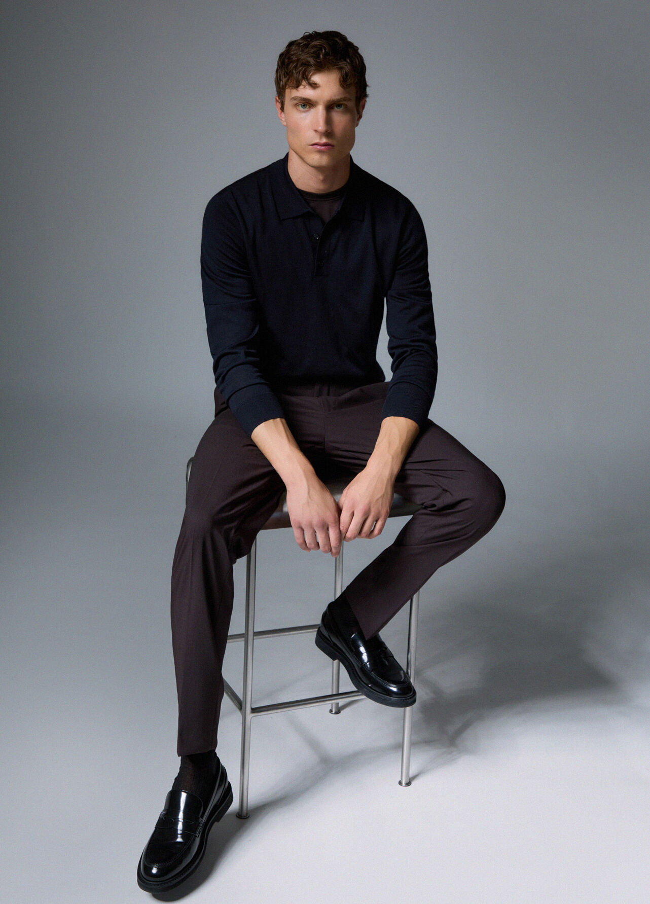 Pantaloni chino in misto lana - BROWN