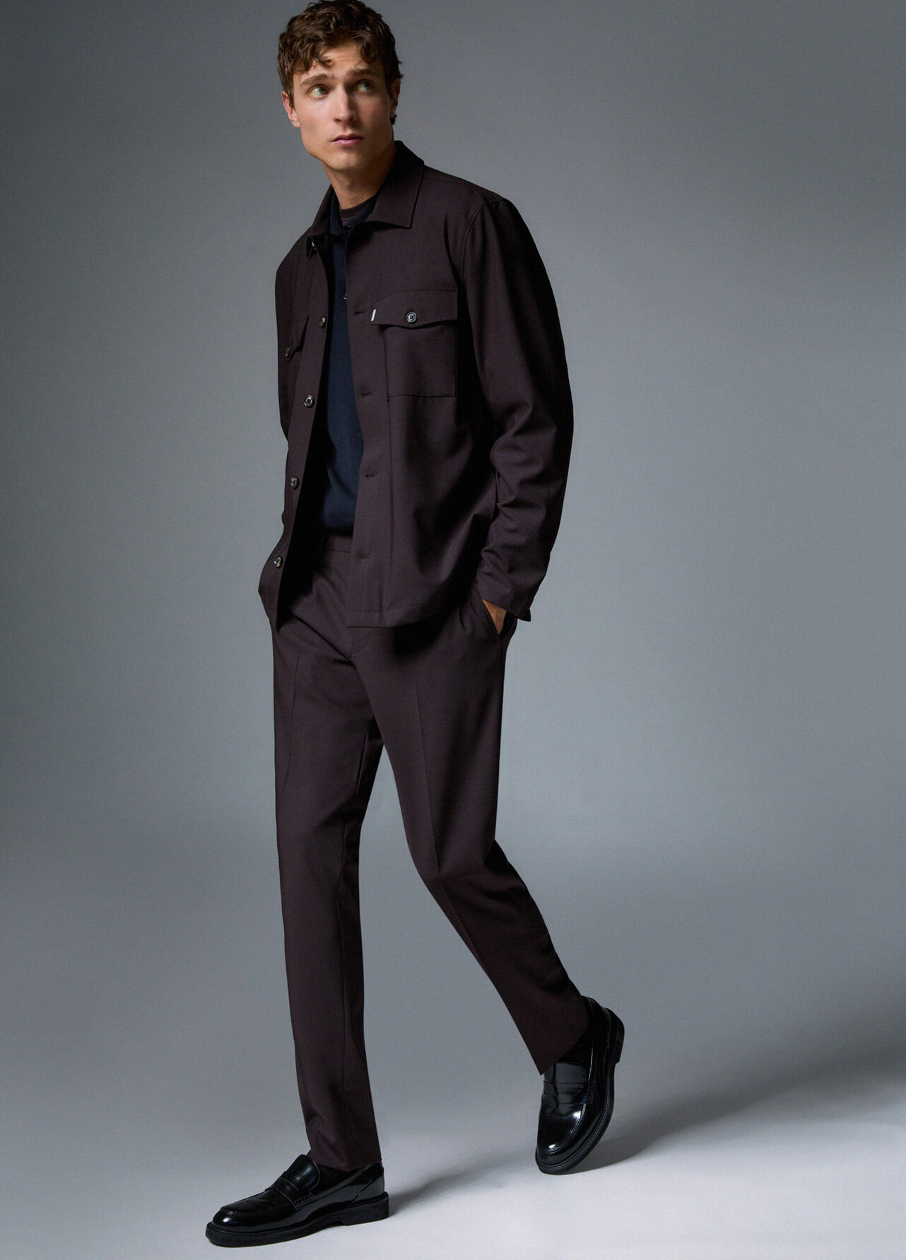 Pantaloni chino in misto lana - BROWN