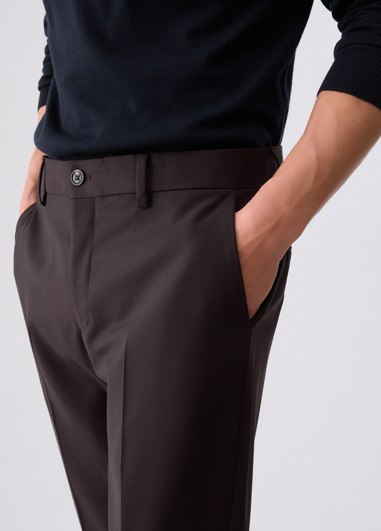 Pantaloni chino in misto lana - BROWN