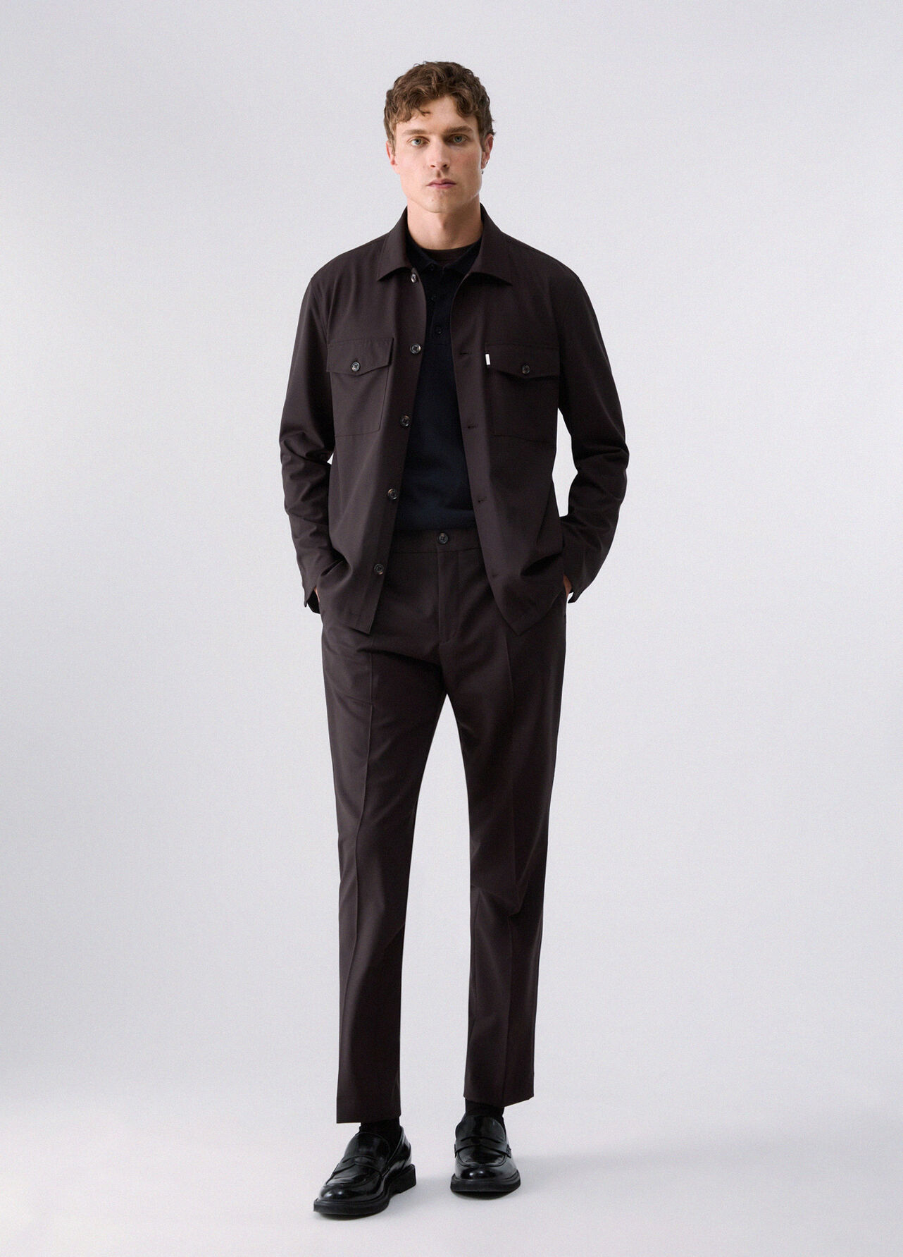 Giacca overshirt in misto lana - BROWN