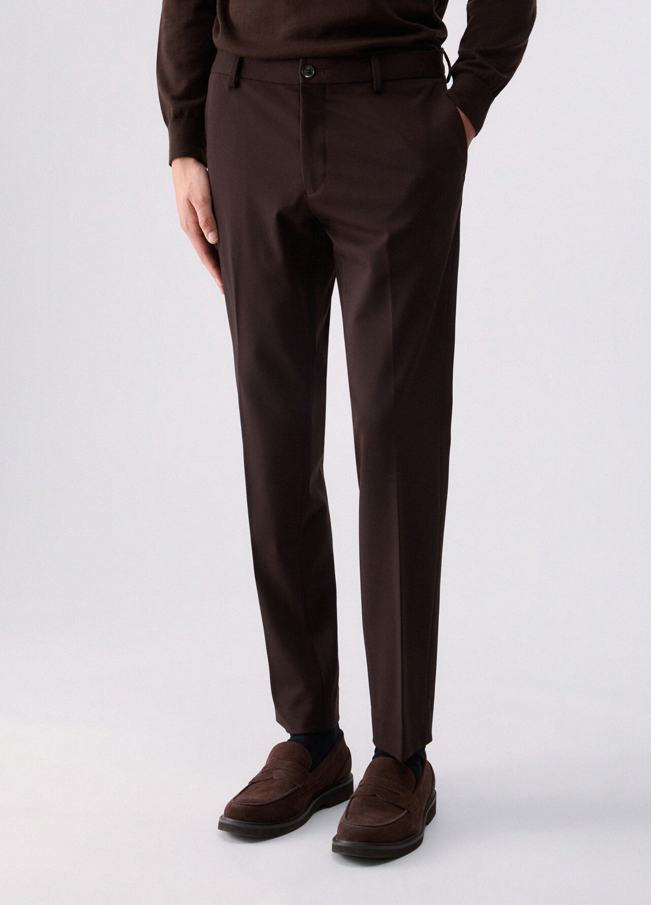 Pantaloni slim fit in jersey - BROWN