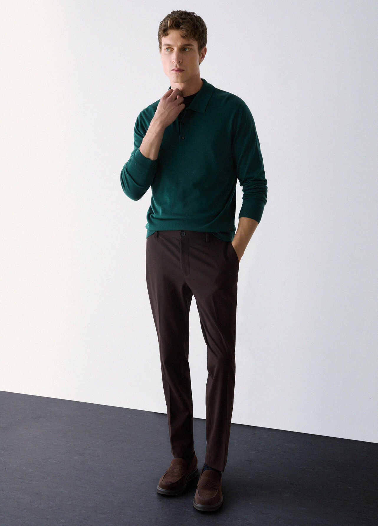 Pantaloni slim fit in jersey - BROWN
