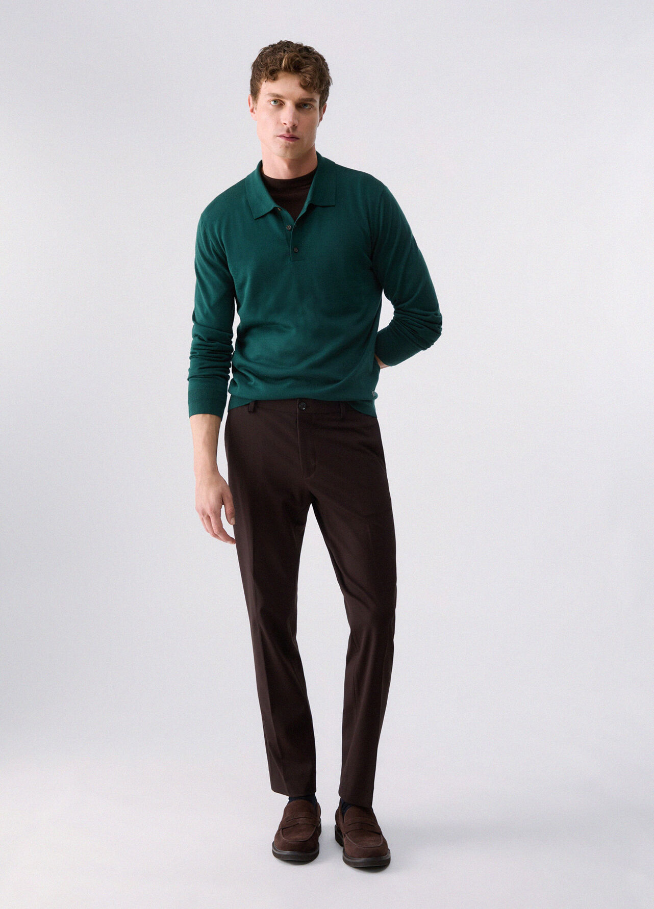 Polo in lana merino - FOREST GREEN
