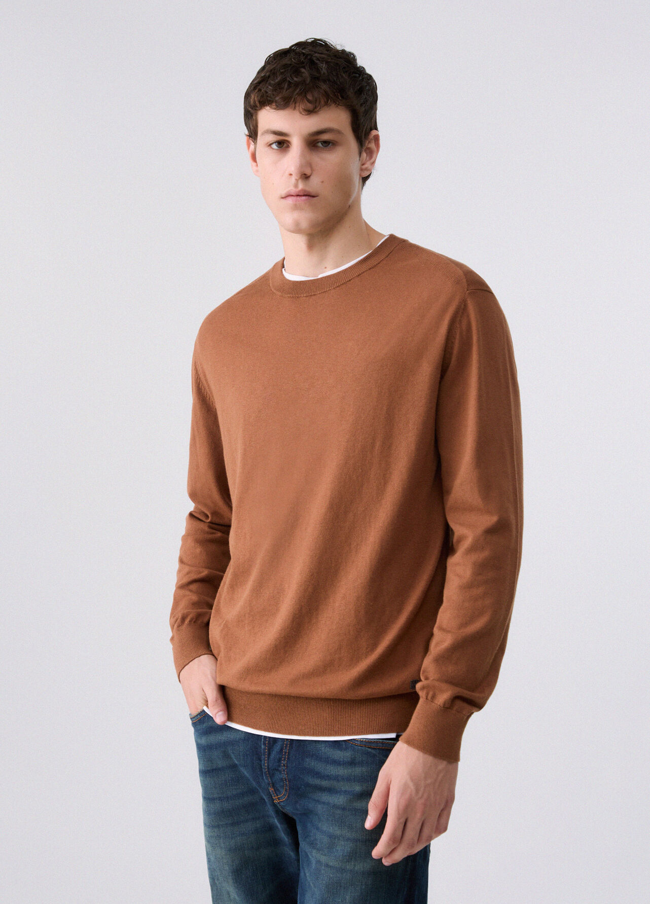 Maglia in cotone e seta - BROWN