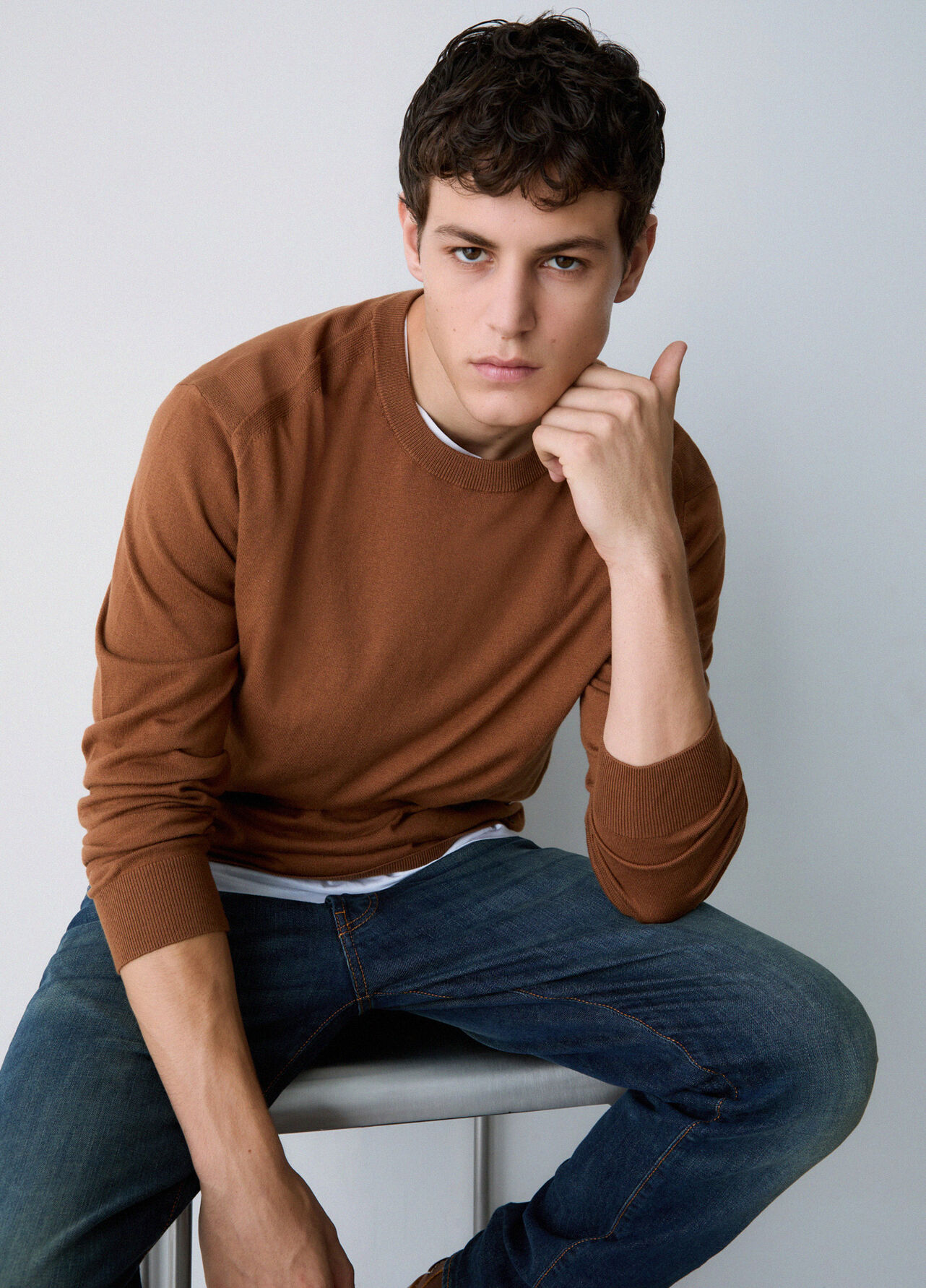 Maglia in cotone e seta - BROWN