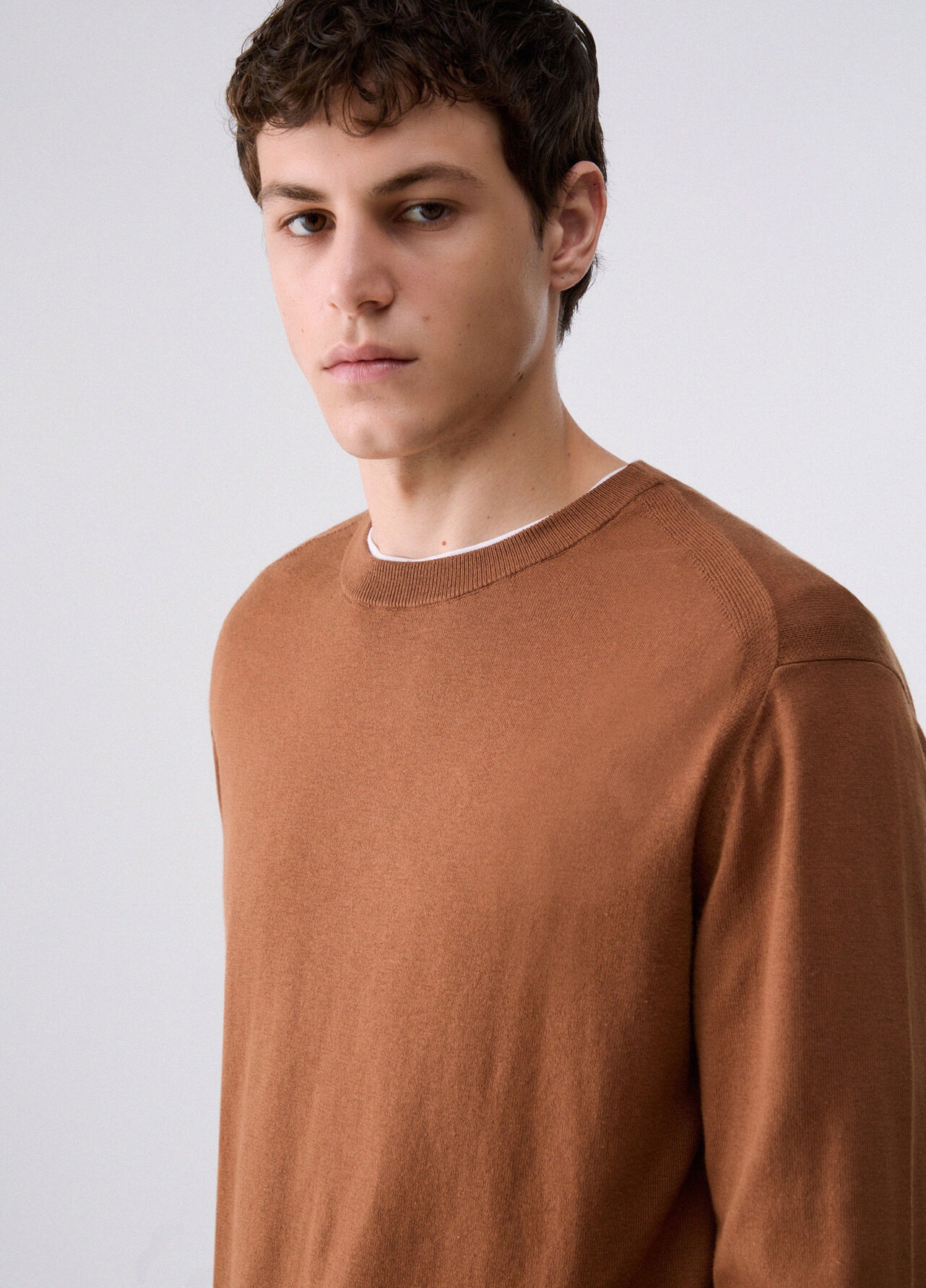 Maglia in cotone e seta - BROWN