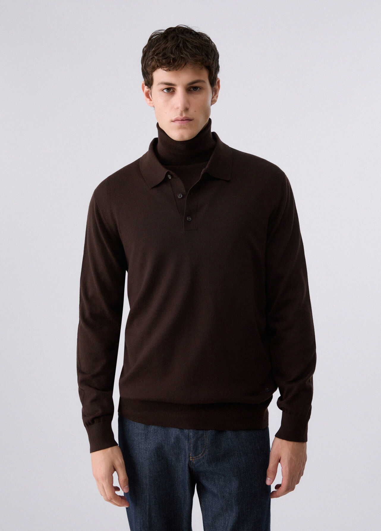 Polo in lana merino - BROWN