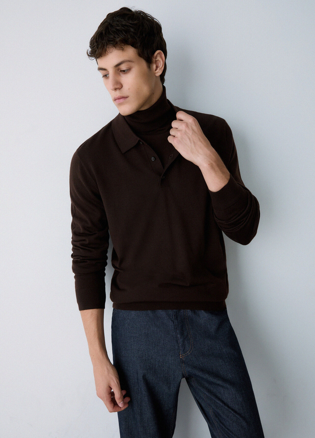 Polo in lana merino - BROWN