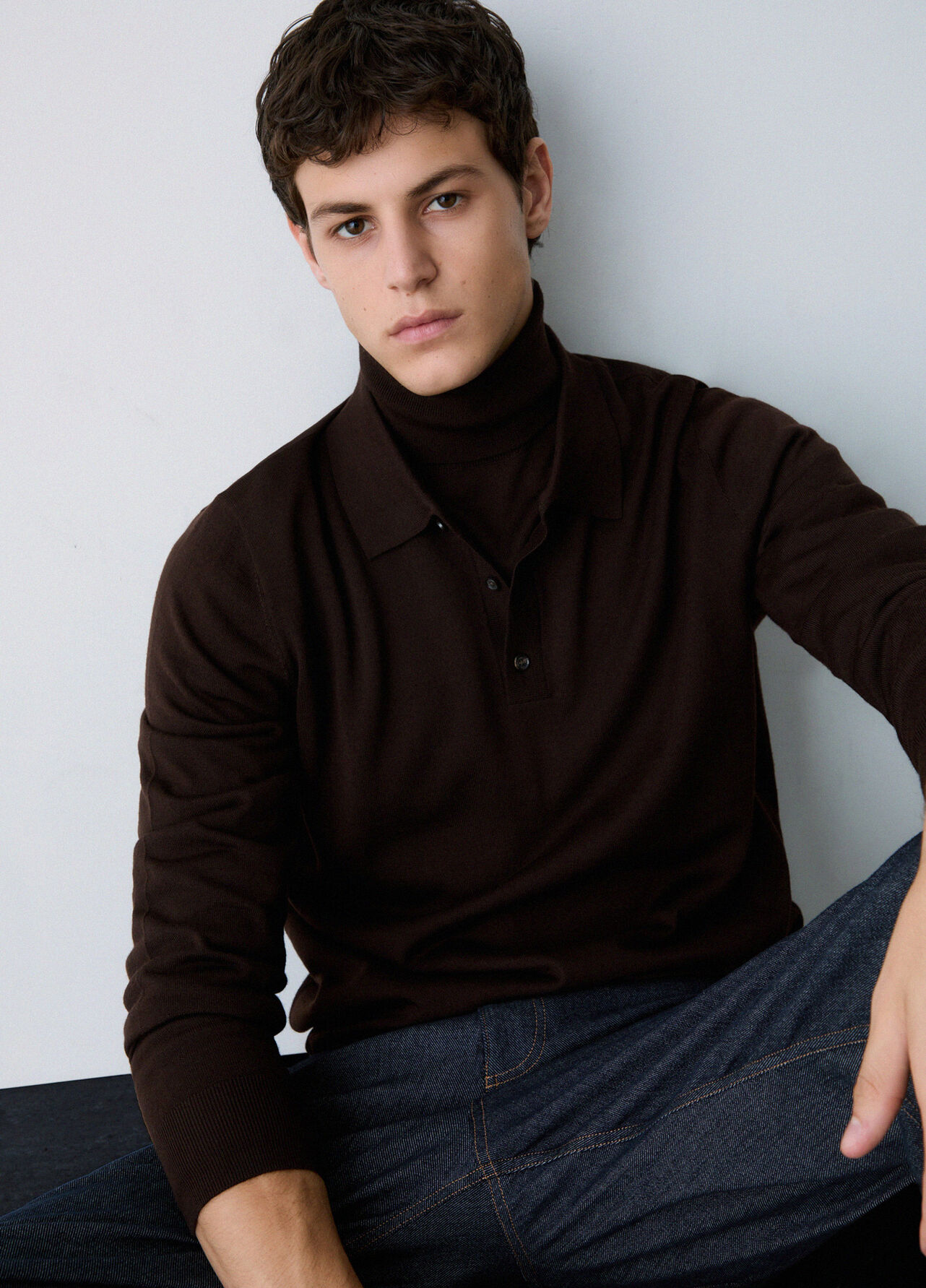 Polo in lana merino - BROWN