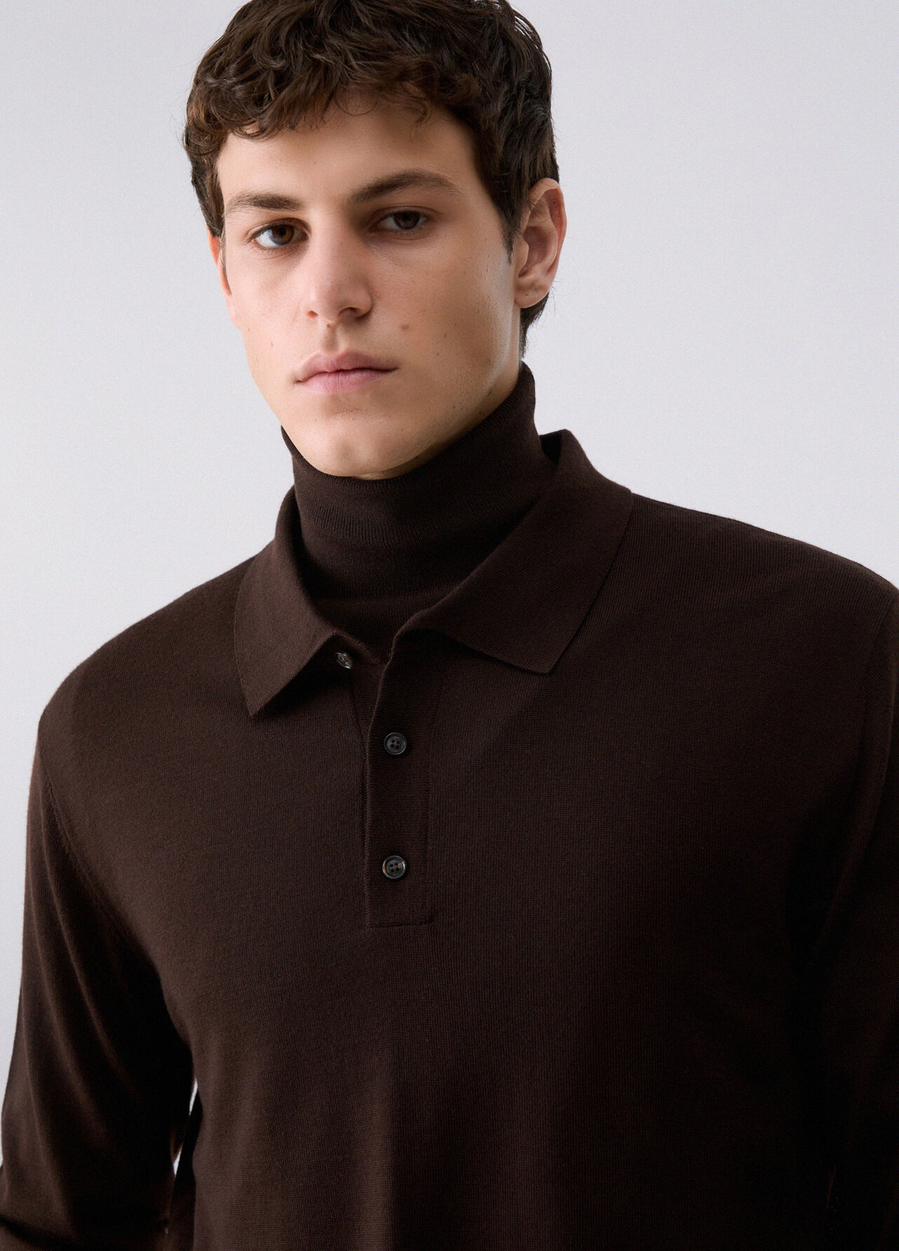 Polo in lana merino - BROWN