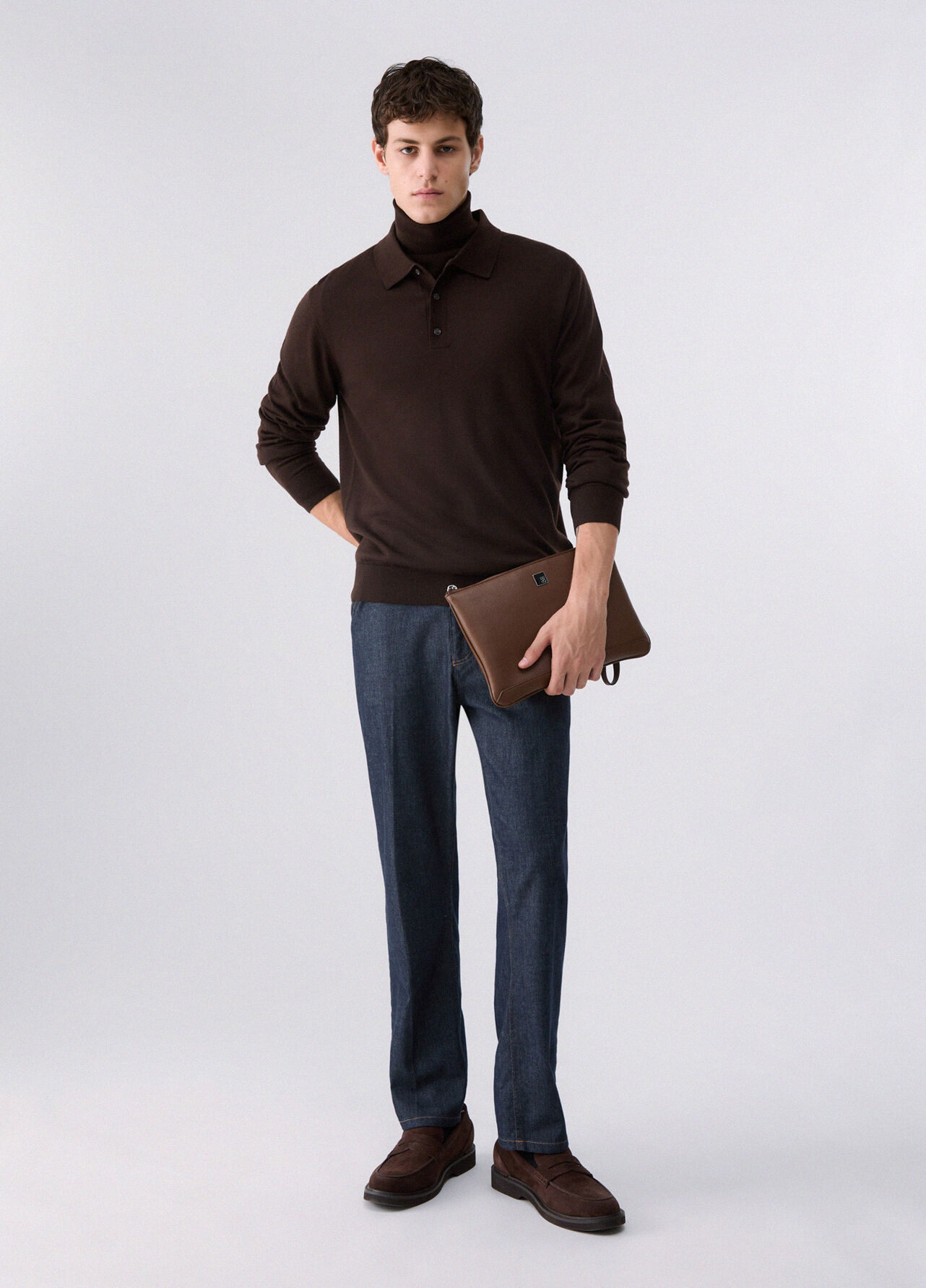 Polo in lana merino - BROWN