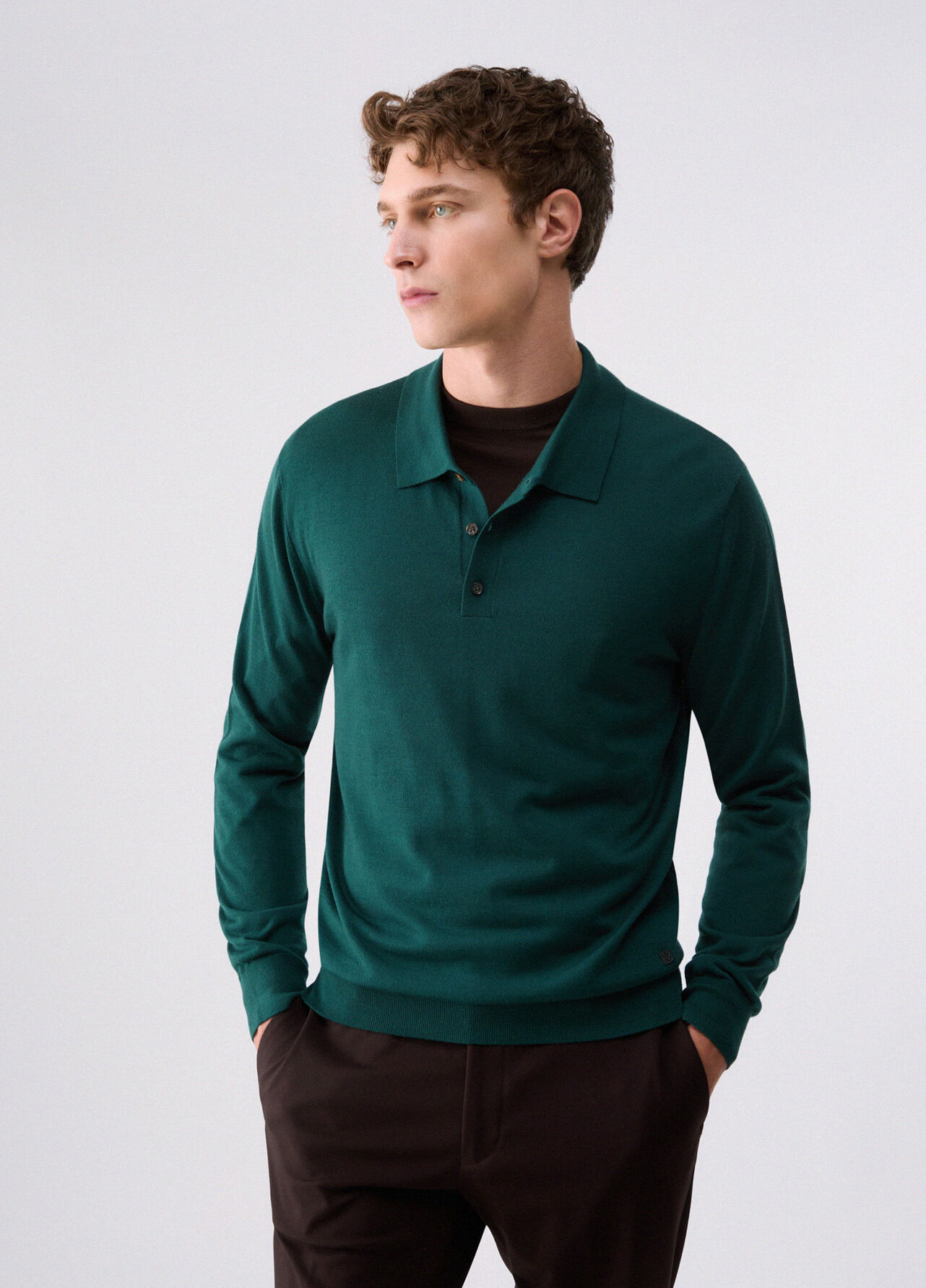 Polo in lana merino - FOREST GREEN