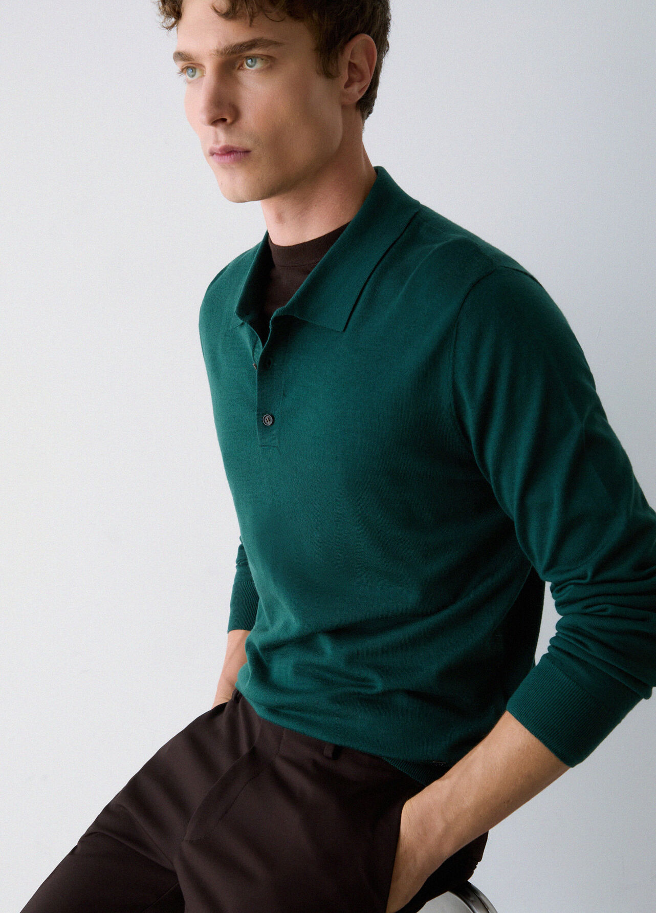 Polo in lana merino - FOREST GREEN
