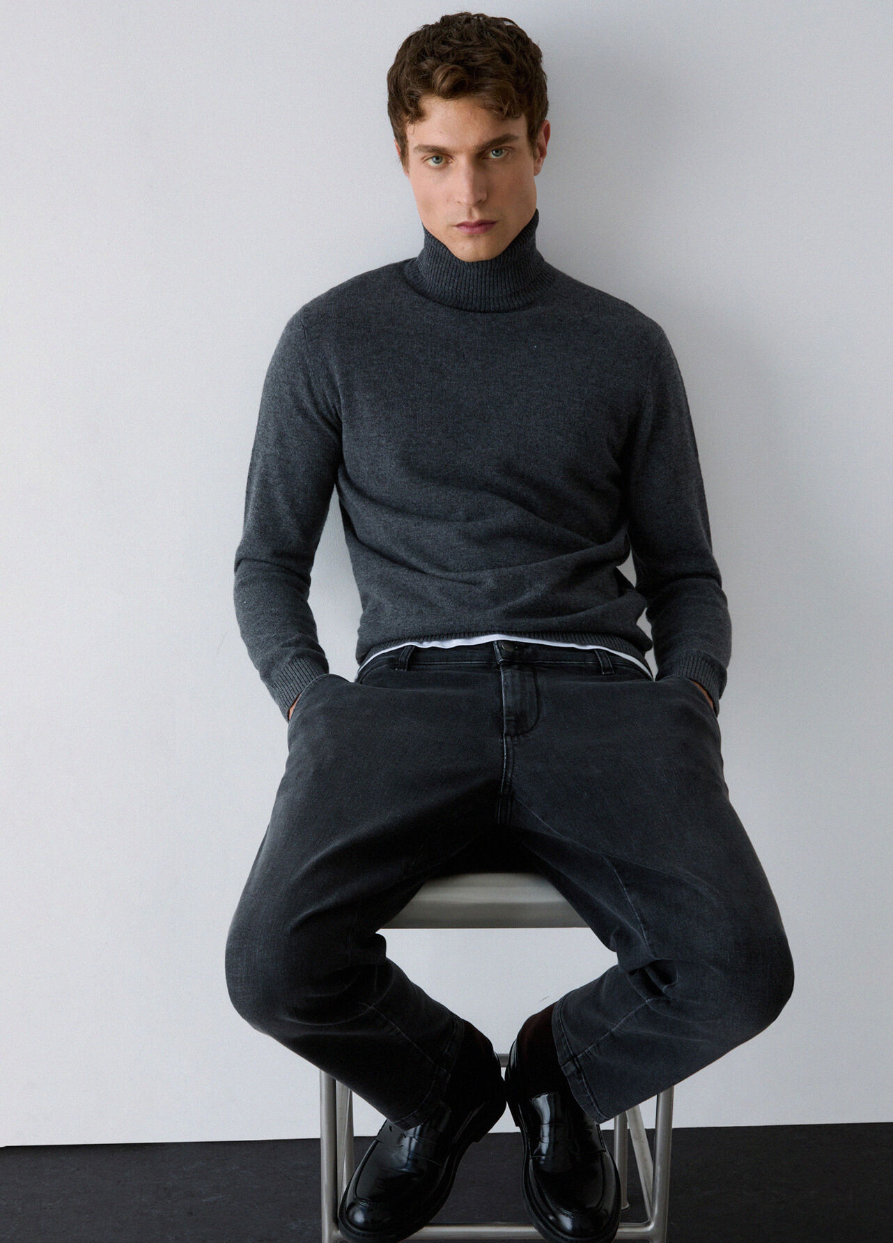 Dolcevita in lana e cashmere - DARK GREY