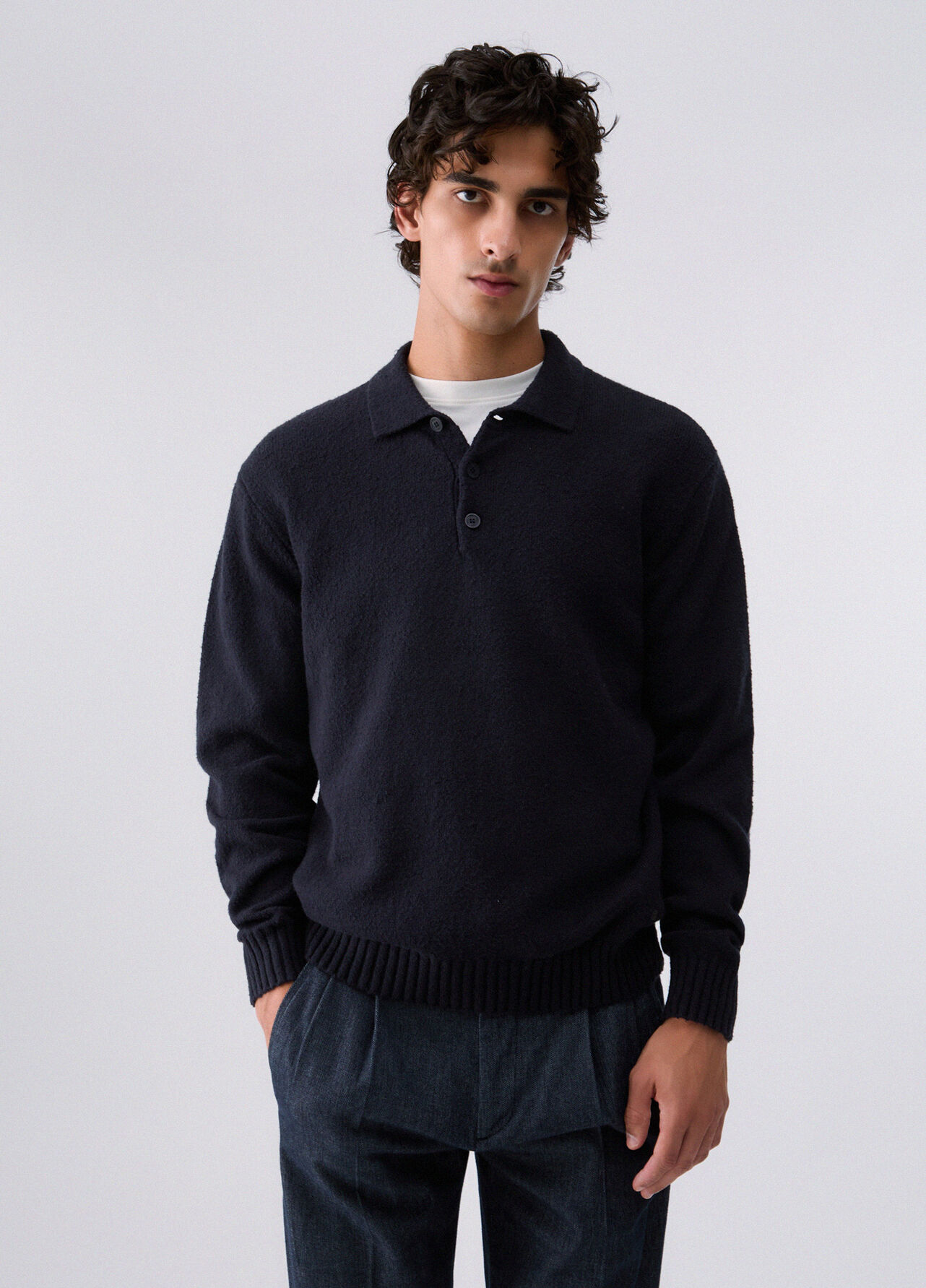 Polo in maglia bouclé - DARK BLUE