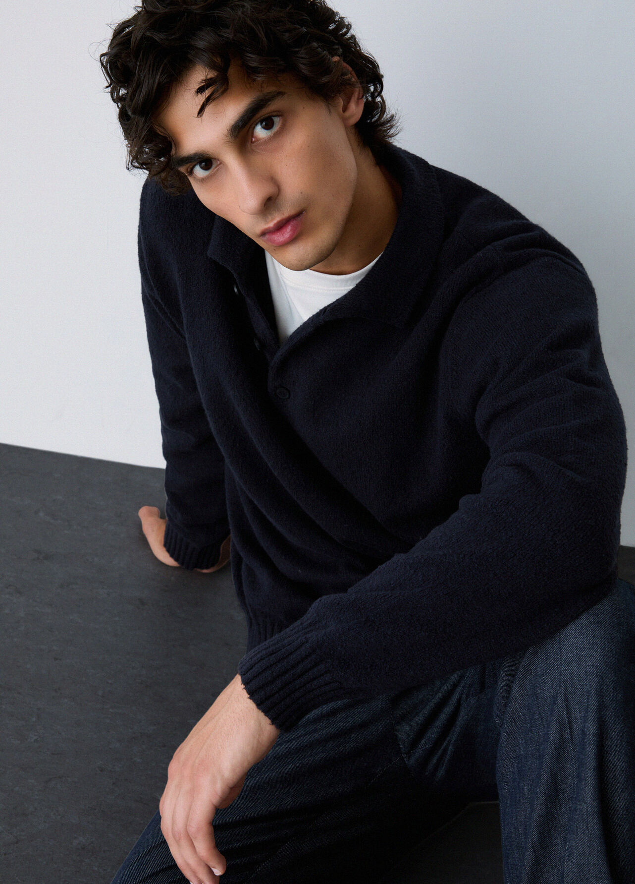 Polo in maglia bouclé - DARK BLUE