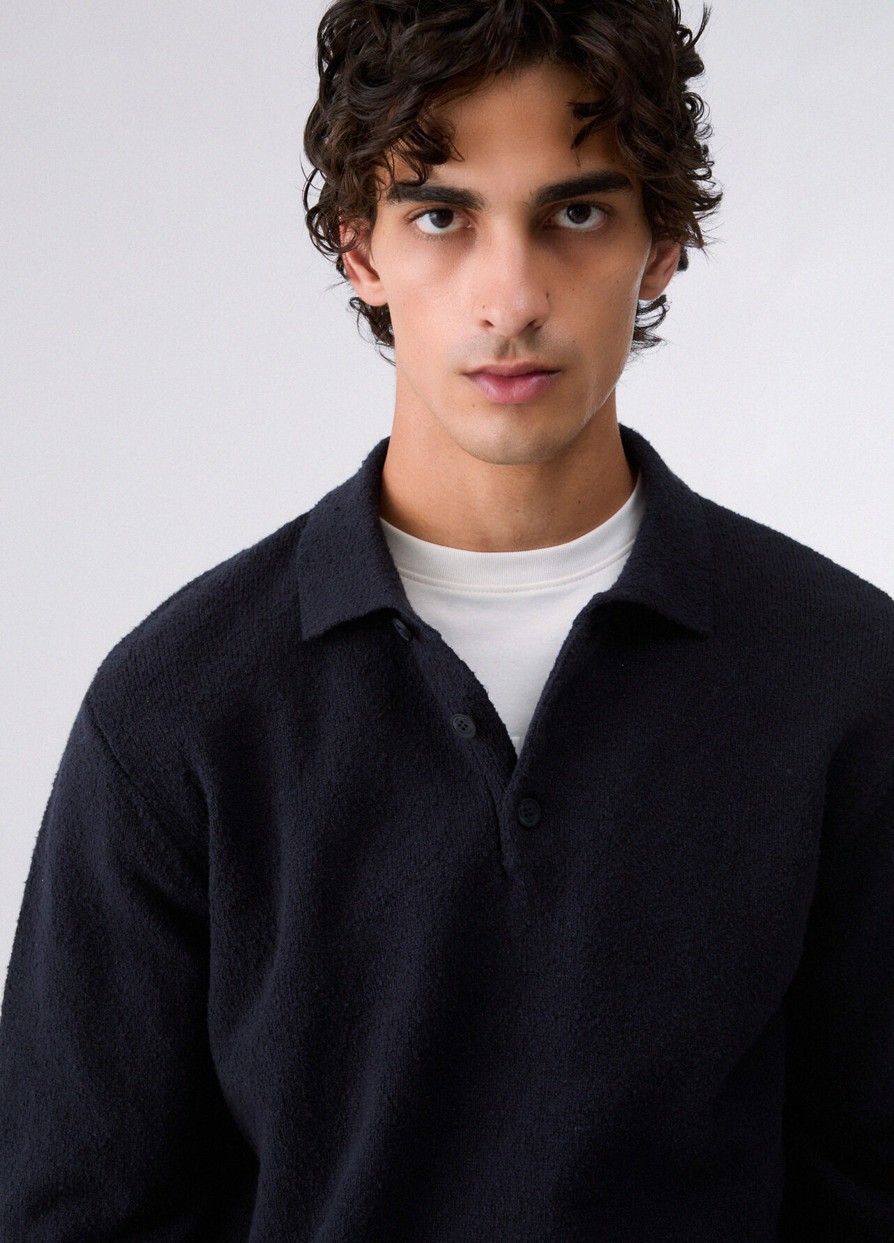 Polo in maglia bouclé - DARK BLUE
