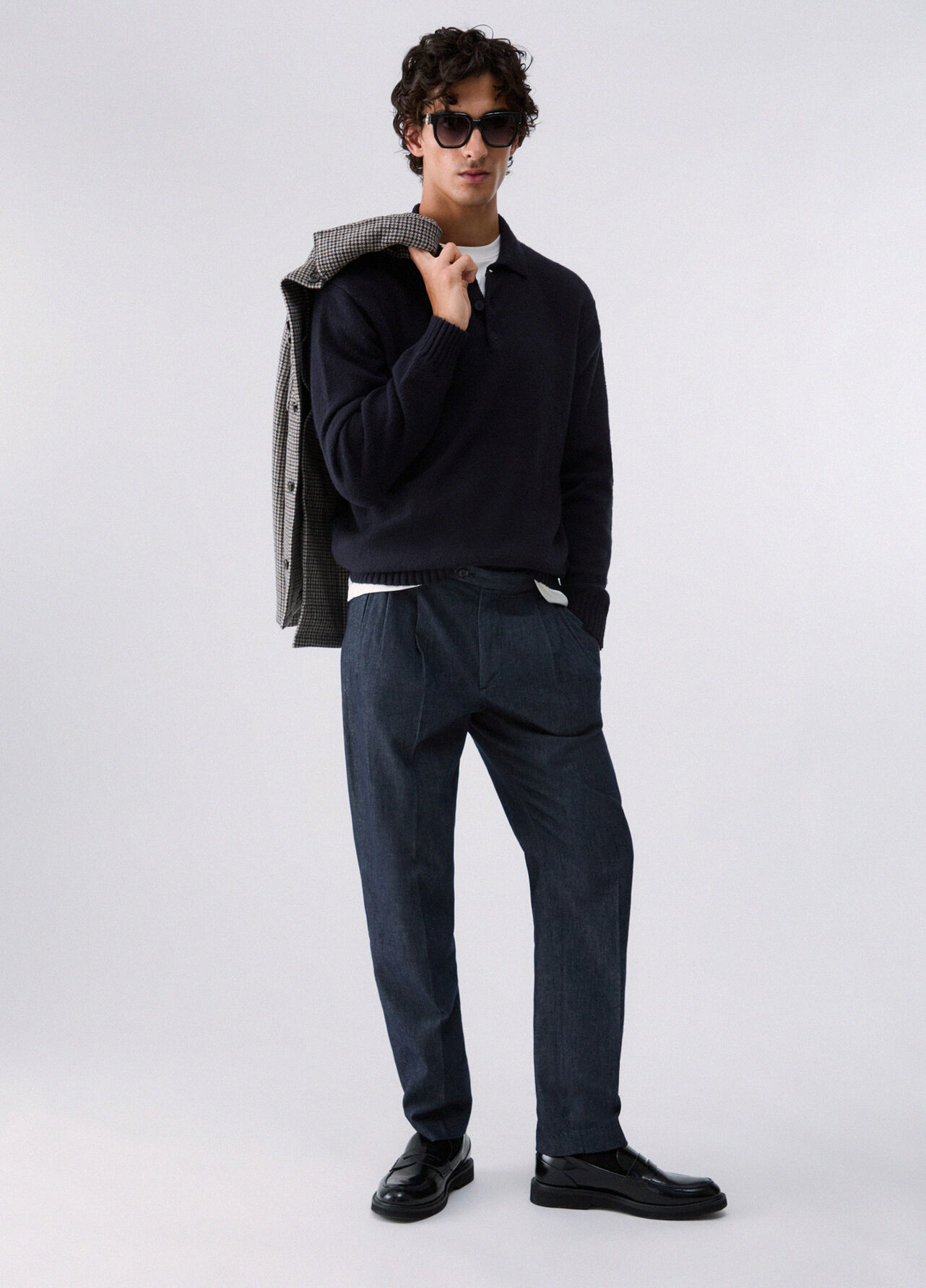 Polo in maglia bouclé - DARK BLUE