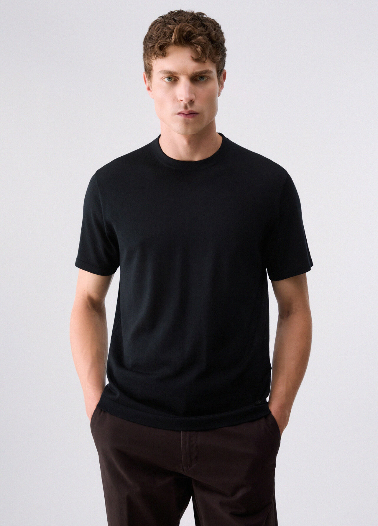 T-shirt in lana merino - BLACK